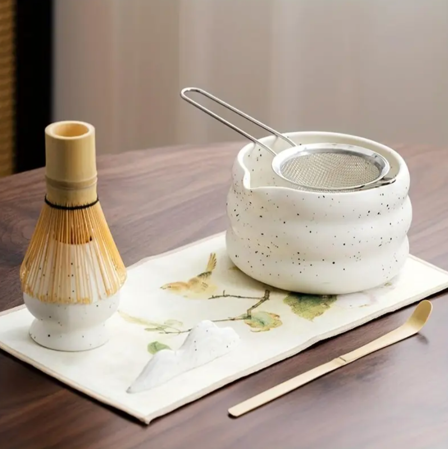 Cookie & Cream Matcha Set – 7-Piece Japanese Tea Ceremony Kit with Speckled Ceramic Bowl, Bamboo Whisk & Scoop – Aesthetic Matcha Set for Beginners & Ritual Lovers