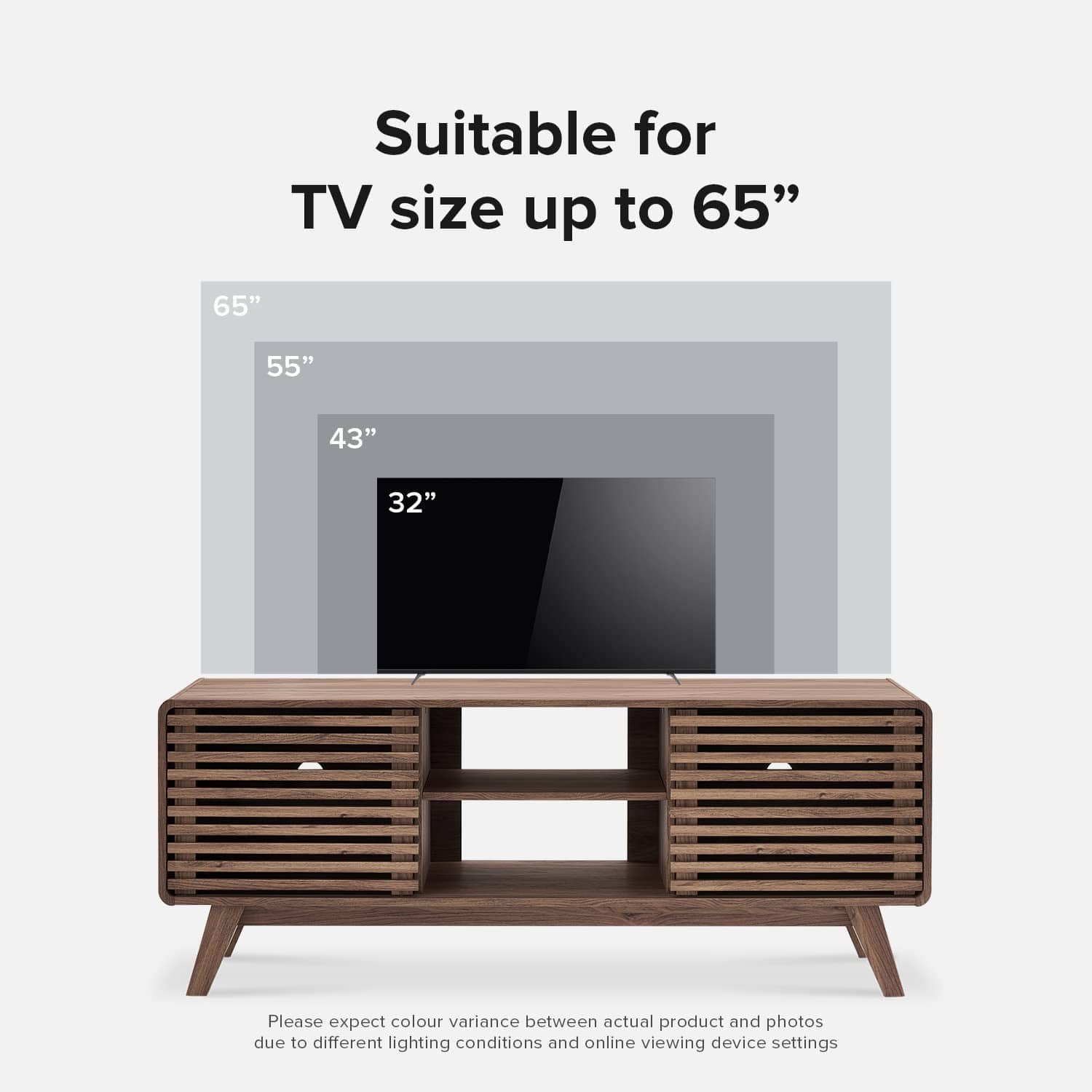 Mid Century Modern TV Stand for 55-65 Inch TVs – Farmhouse Entertainment Center with Storage, Walnut Finish