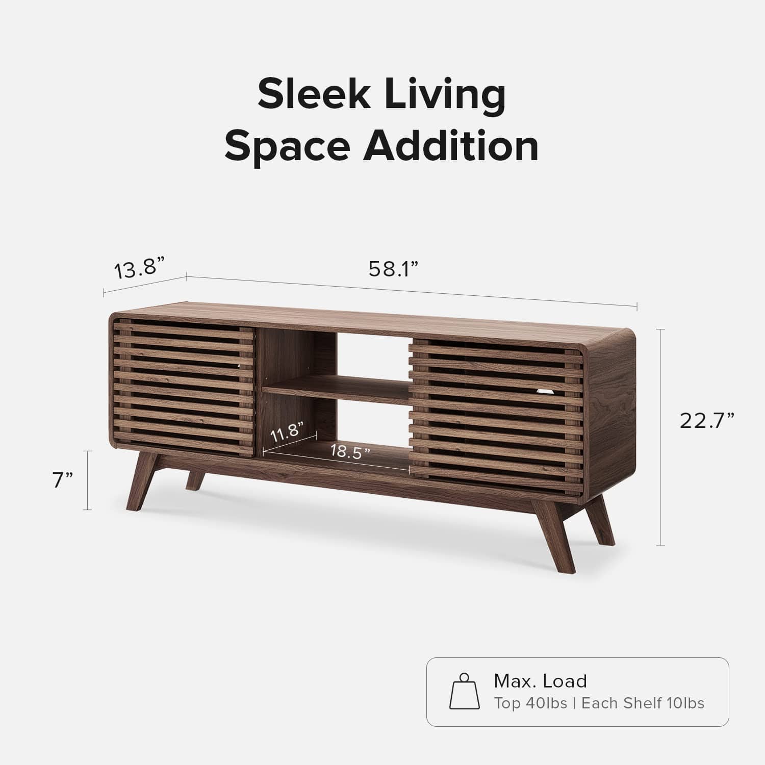 Mid Century Modern TV Stand for 55-65 Inch TVs – Farmhouse Entertainment Center with Storage, Walnut Finish