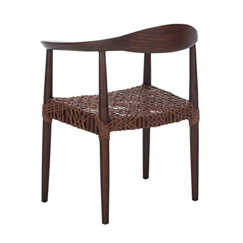 Mid-Century Modern Woven Leather Accent Chair with Walnut Finish