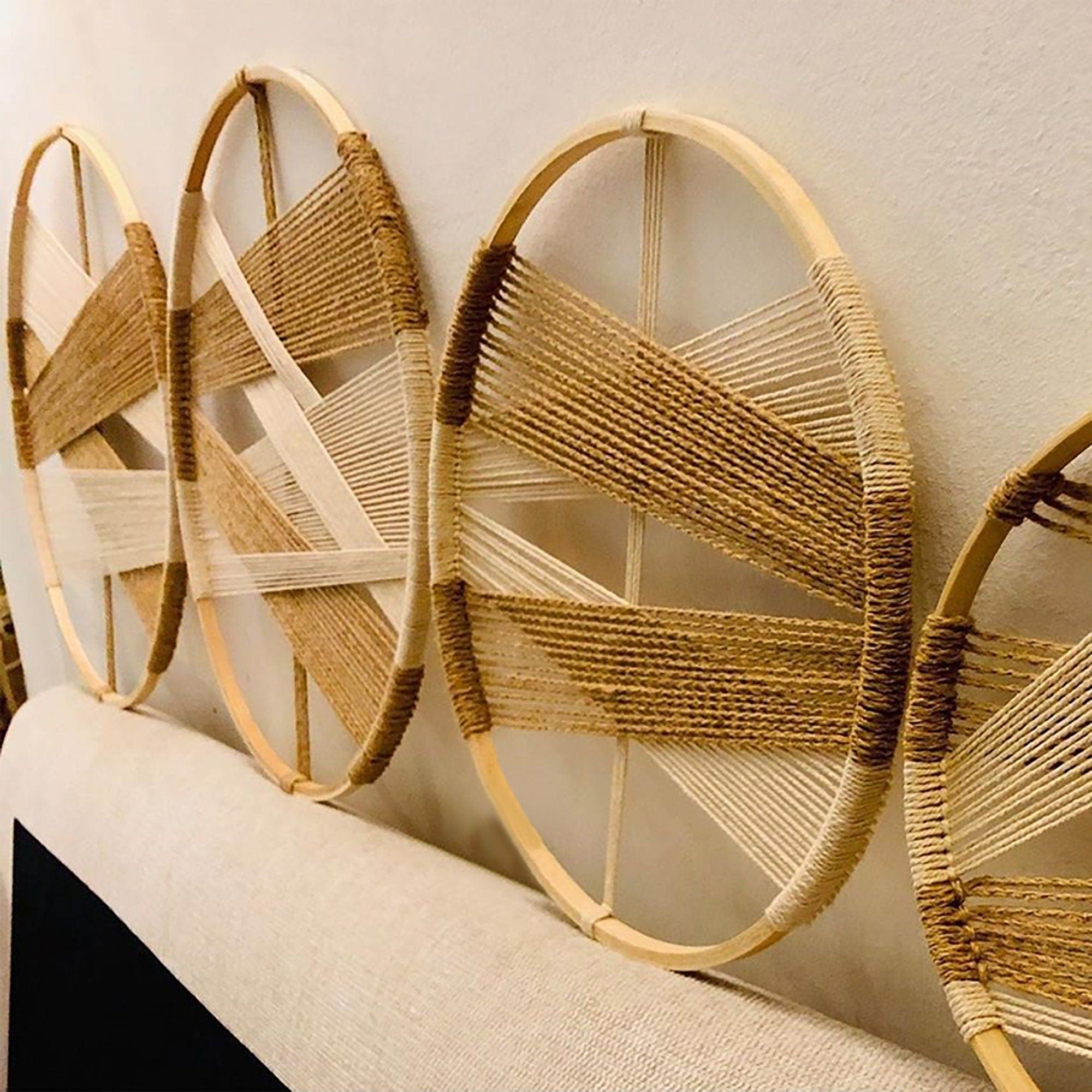 Minimalist Gold Hoop Macrame Wall Hanging – Bohemian Round Woven Wall Art, Handmade Cotton Thread Decor