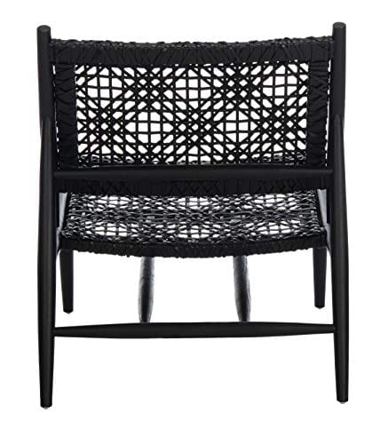 Modern Black Leather Weave Accent Chair with Sungkai Wood Frame