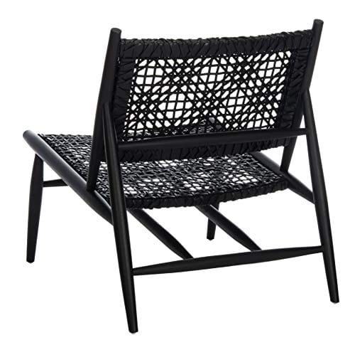 Modern Black Leather Weave Accent Chair with Sungkai Wood Frame