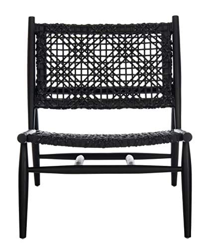 Modern Black Leather Weave Accent Chair with Sungkai Wood Frame