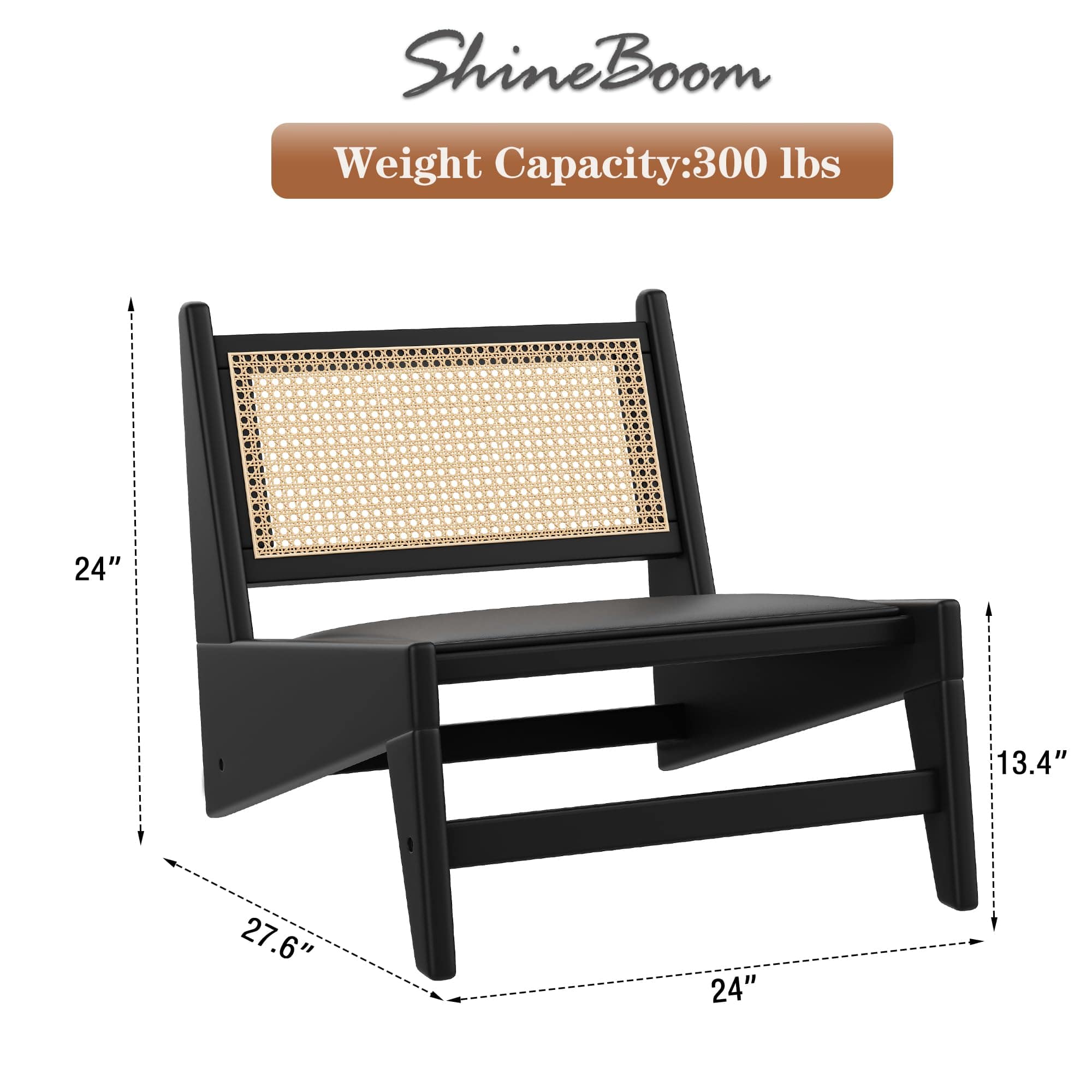 Modern Black Rattan Chair - Comfy Boho Accent Chair for Living Room, Bedroom, and Balcony