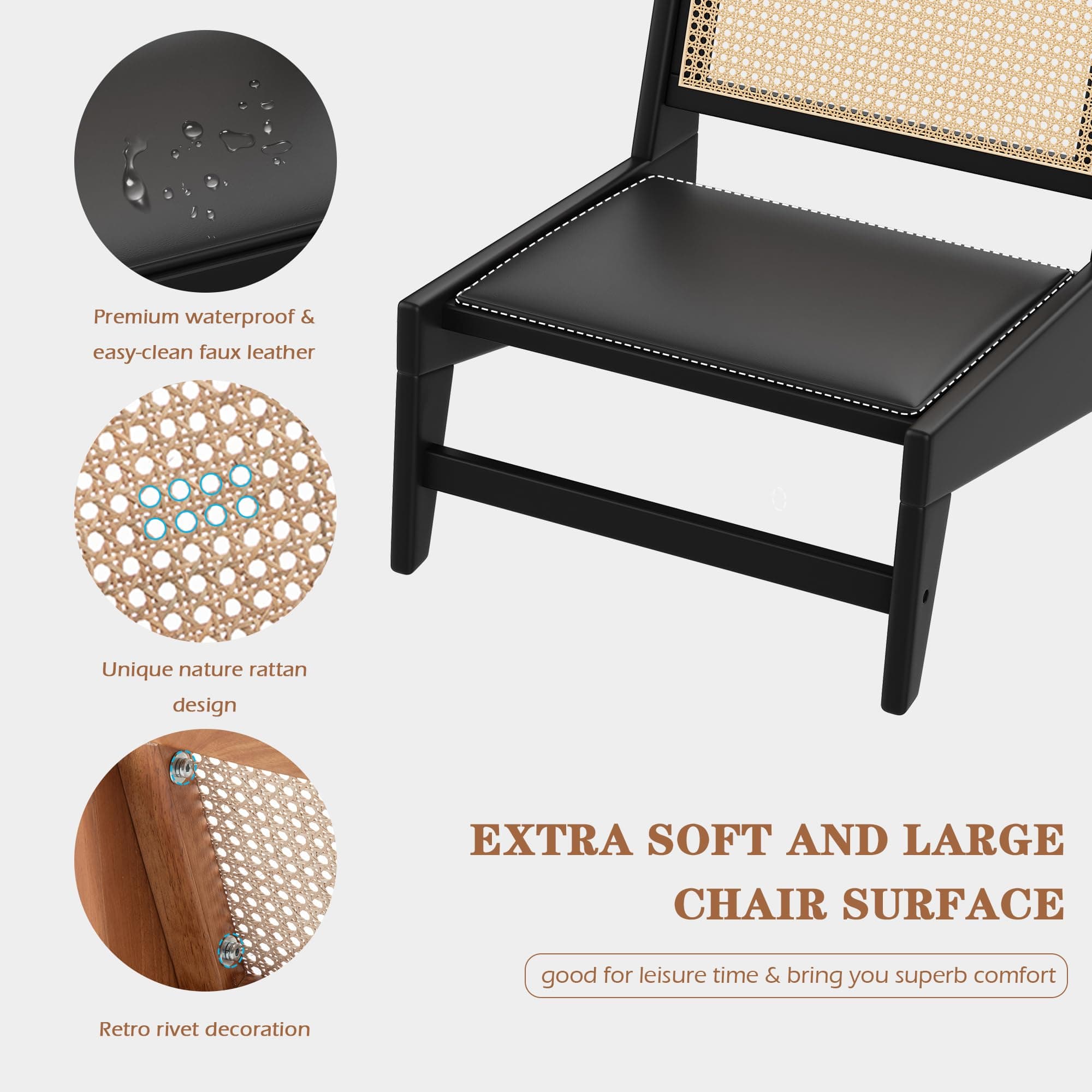 Modern Black Rattan Chair - Comfy Boho Accent Chair for Living Room, Bedroom, and Balcony