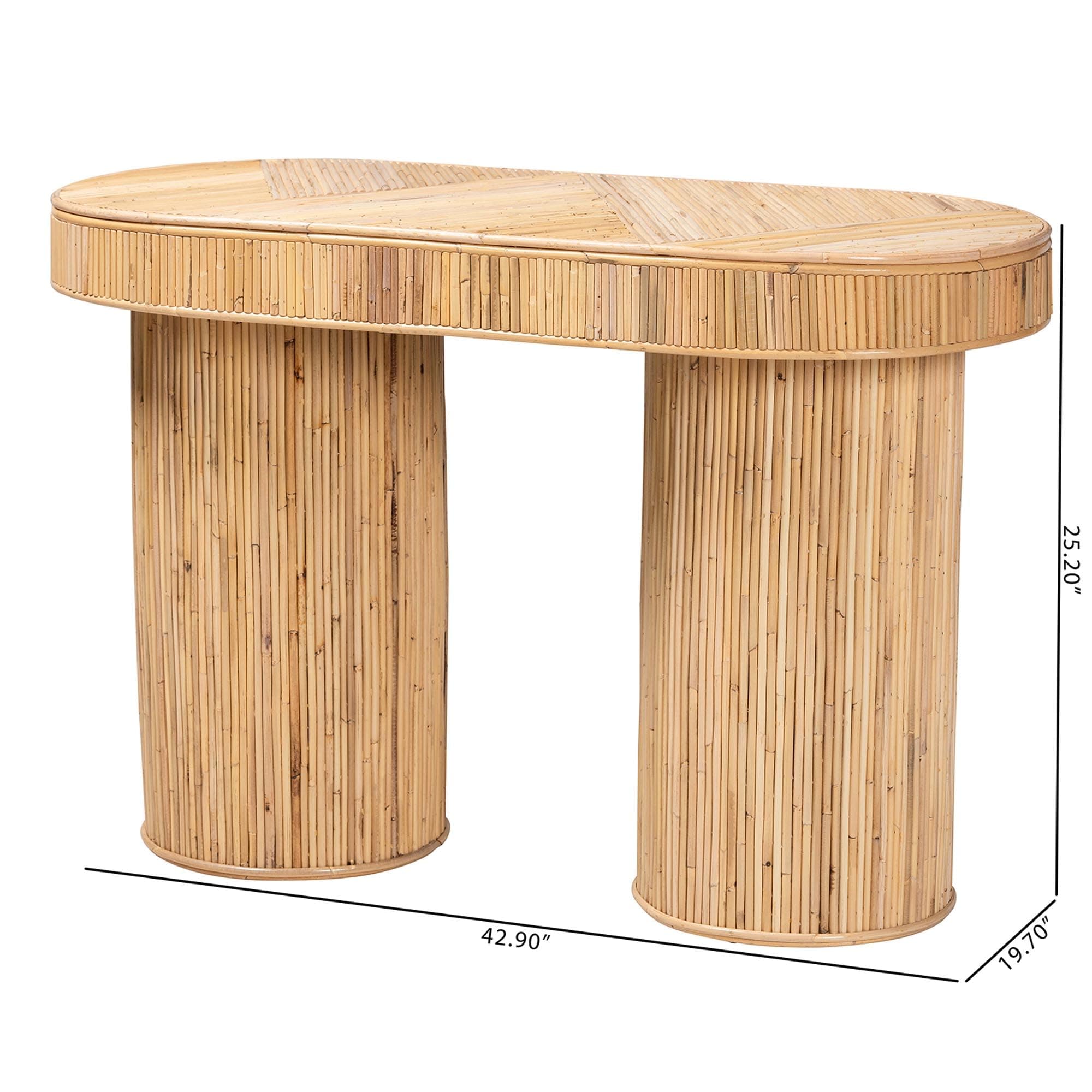 Modern Bohemian Natural Rattan Console Table - Fully Assembled, Oval Design