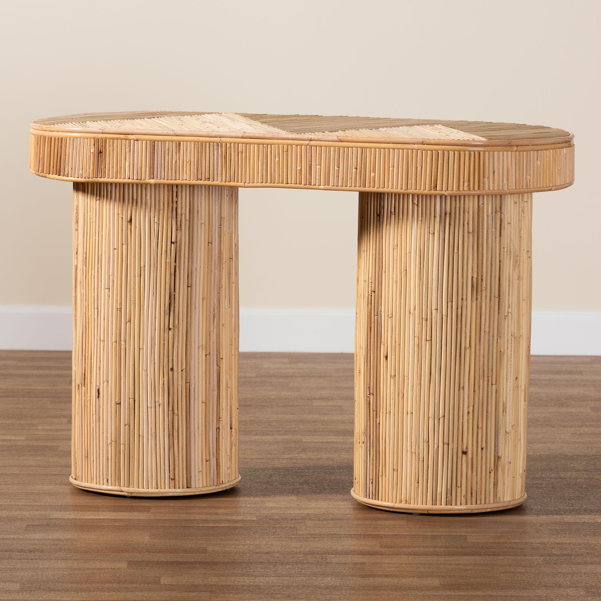 Modern Bohemian Natural Rattan Console Table - Fully Assembled, Oval Design