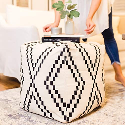 Modern Boho Unstuffed Pouf Ottoman Cover – Chic Storage and Footrest Solution for Living Room, Nursery, and Dorm