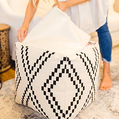 Modern Boho Unstuffed Pouf Ottoman Cover – Chic Storage and Footrest Solution for Living Room, Nursery, and Dorm