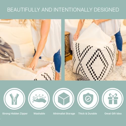 Modern Boho Unstuffed Pouf Ottoman Cover – Chic Storage and Footrest Solution for Living Room, Nursery, and Dorm