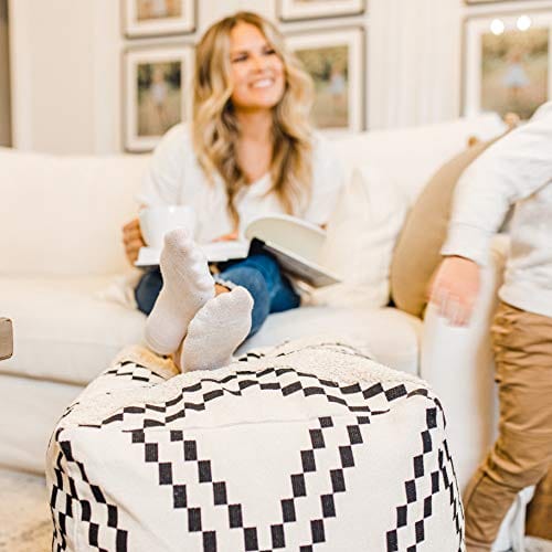 Modern Boho Unstuffed Pouf Ottoman Cover – Chic Storage and Footrest Solution for Living Room, Nursery, and Dorm