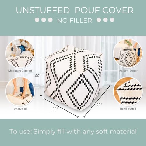 Modern Boho Unstuffed Pouf Ottoman Cover – Chic Storage and Footrest Solution for Living Room, Nursery, and Dorm