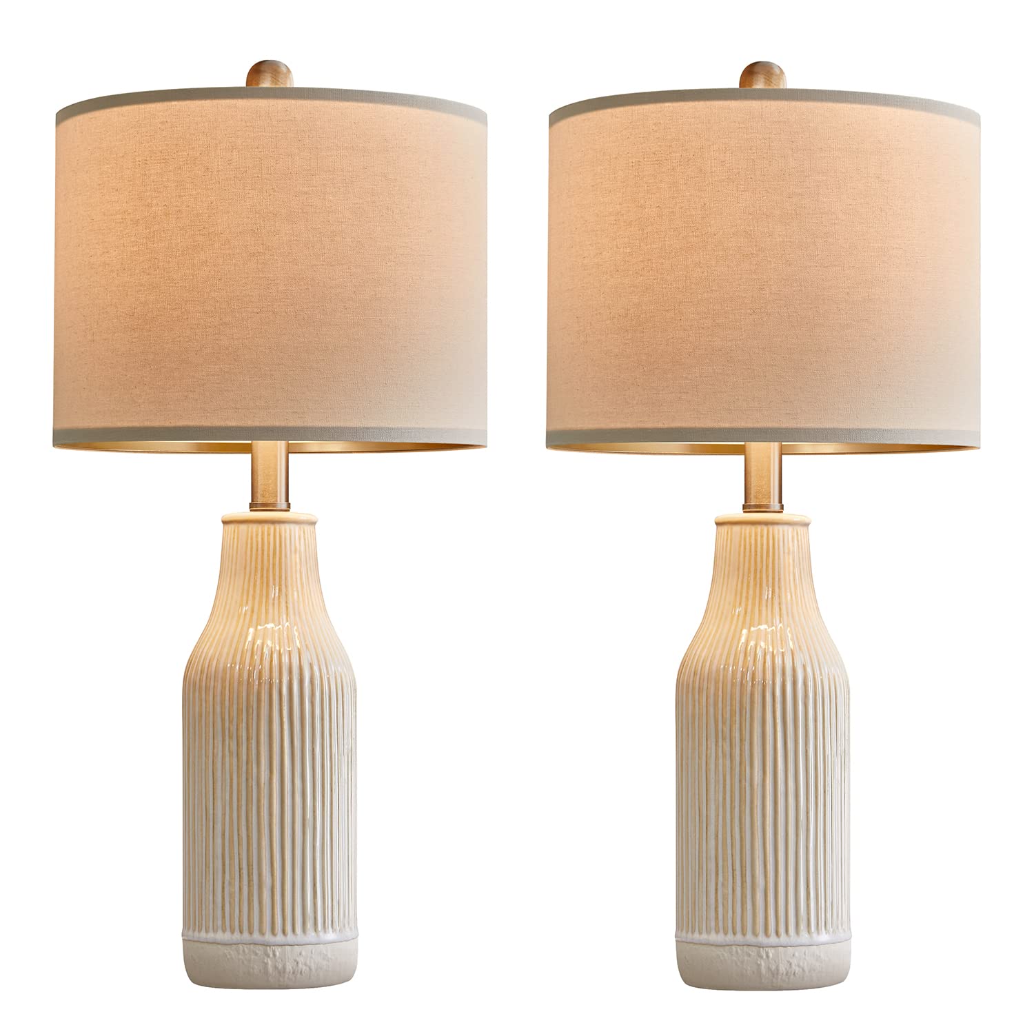 Modern Ceramic Table Lamp Set of 2 | 23.75" Farmhouse Bedside Lamps for Living Room and Bedroom