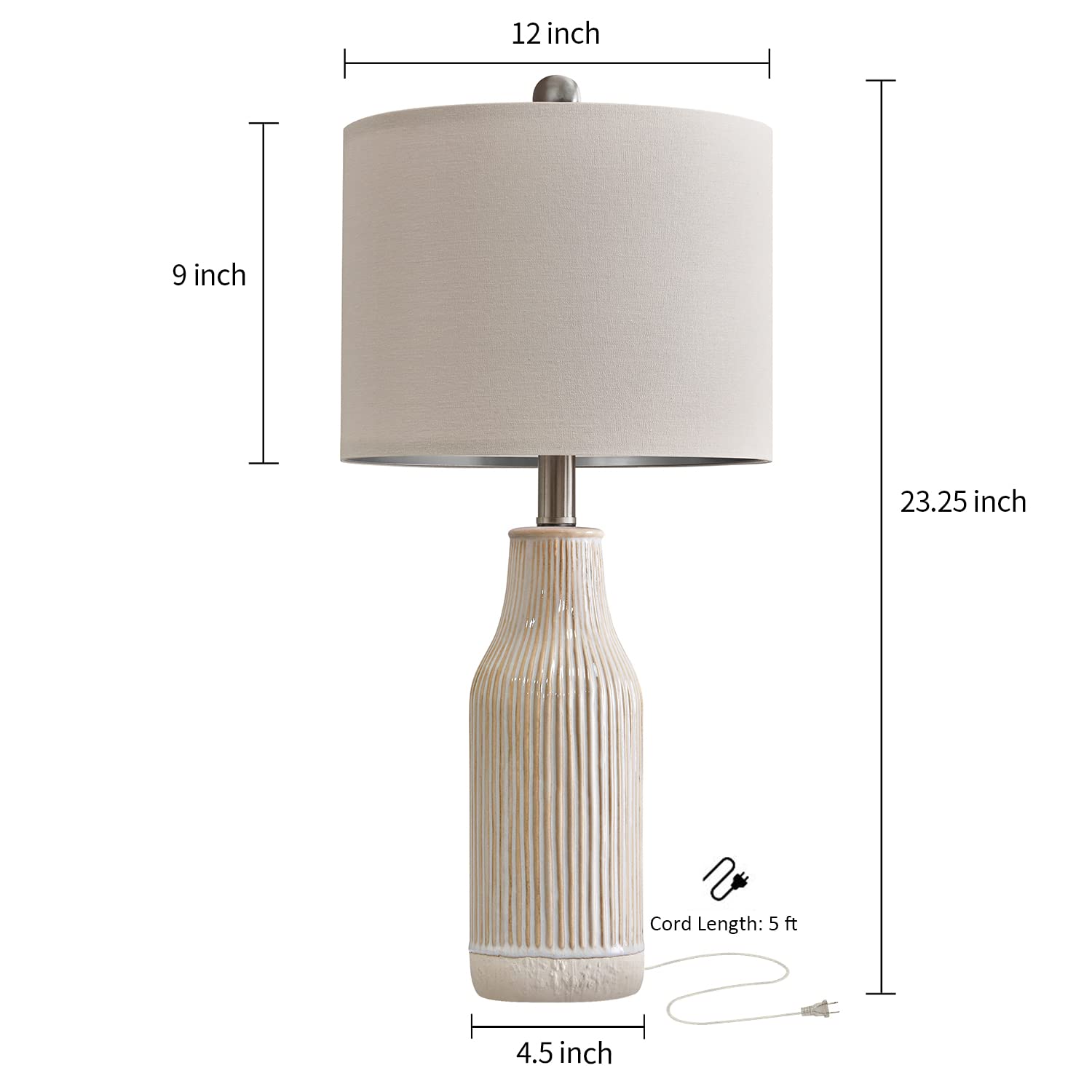 Modern Ceramic Table Lamp Set of 2 | 23.75" Farmhouse Bedside Lamps for Living Room and Bedroom