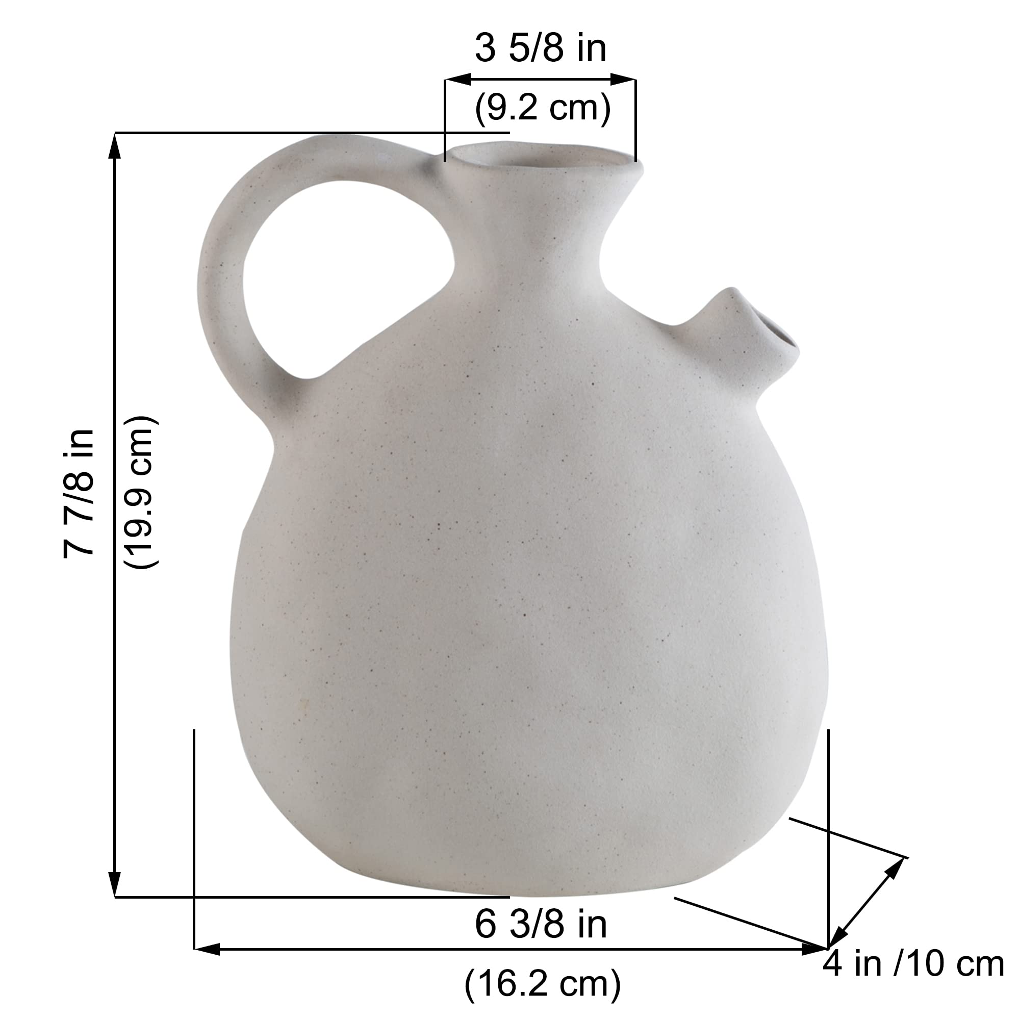 Modern Farmhouse Ceramic Pitcher Vase with Handle – Rustic White Decorative Vase for Home