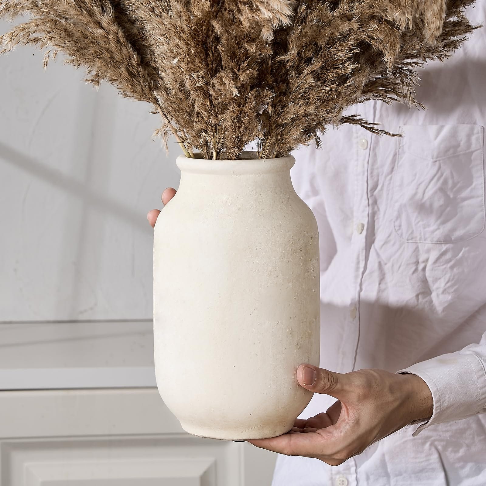 Modern Rustic Ceramic Vase – Perfect for Pampas Grass and Floral Arrangements