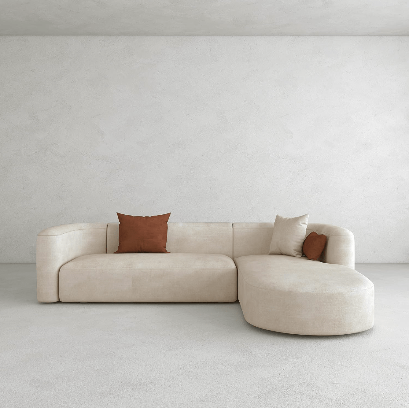 Modern Velvet Sectional Sofa - Comfortable L Shape Couch for Living Room and Office, Cream