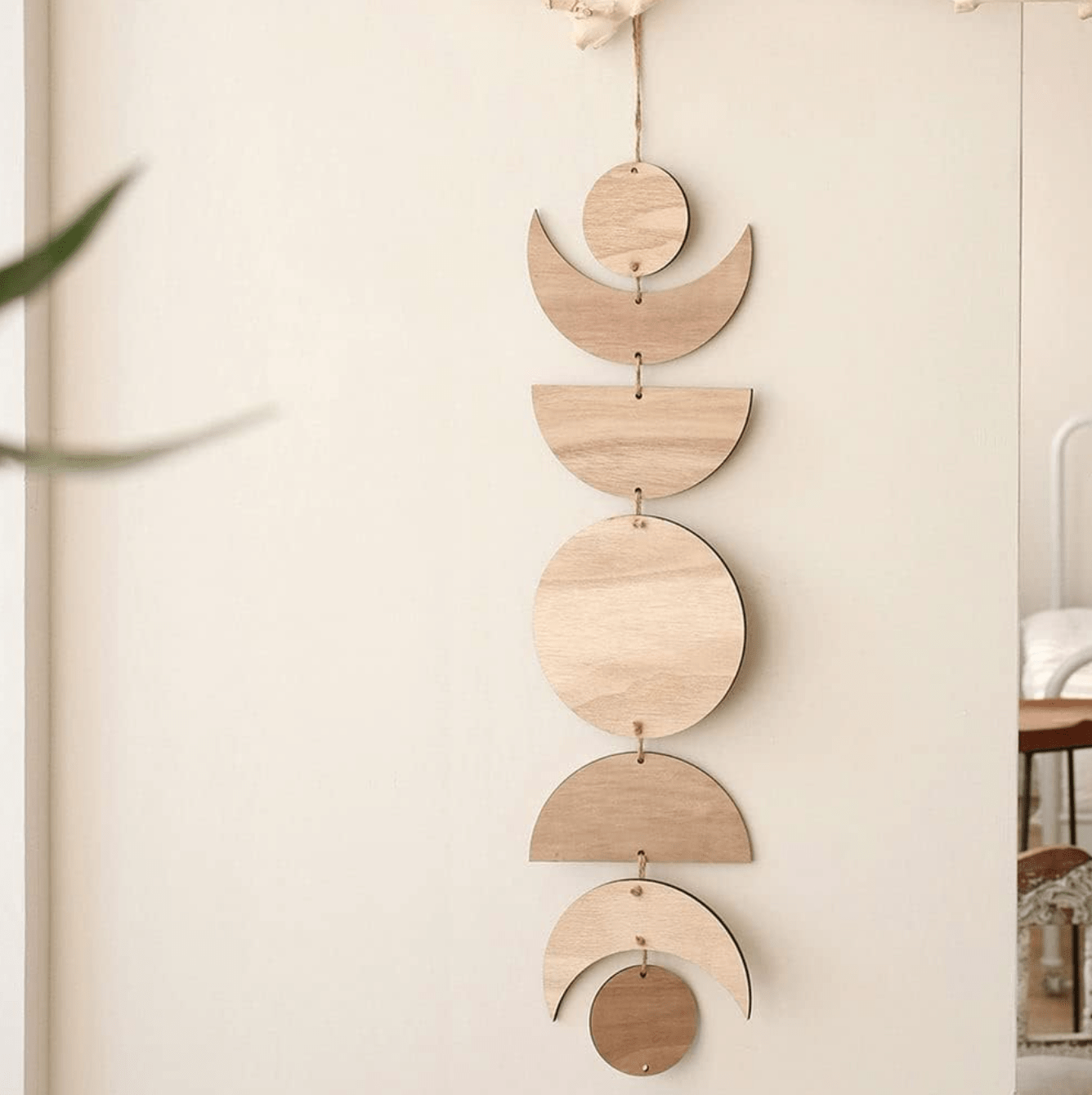 Moon Phase Wall Art: Bohemian Wooden Moon Cycle Decor for Bedroom, Living Room, Office - Boho Chic Hanging