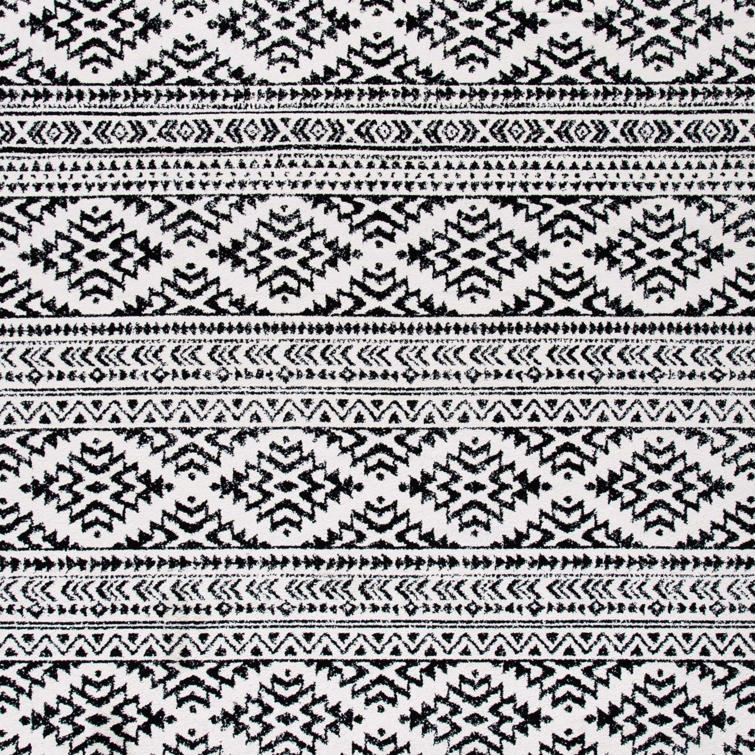 Moroccan Boho Tribal Area Rug – 9' x 12', Ivory & Black, Non-Shedding, Easy Care, Perfect for High Traffic Living Room and Bedroom