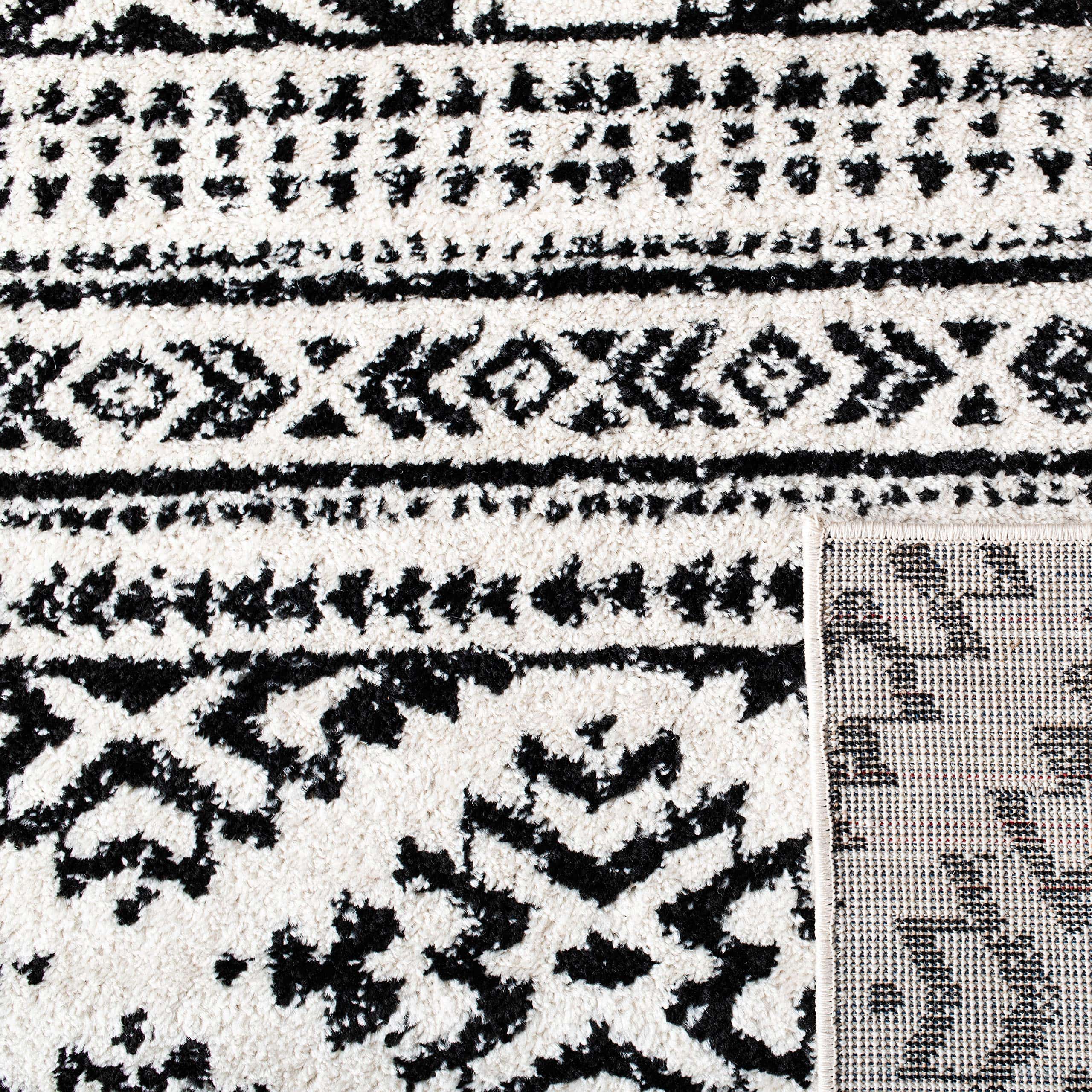 Moroccan Boho Tribal Area Rug – 9' x 12', Ivory & Black, Non-Shedding, Easy Care, Perfect for High Traffic Living Room and Bedroom