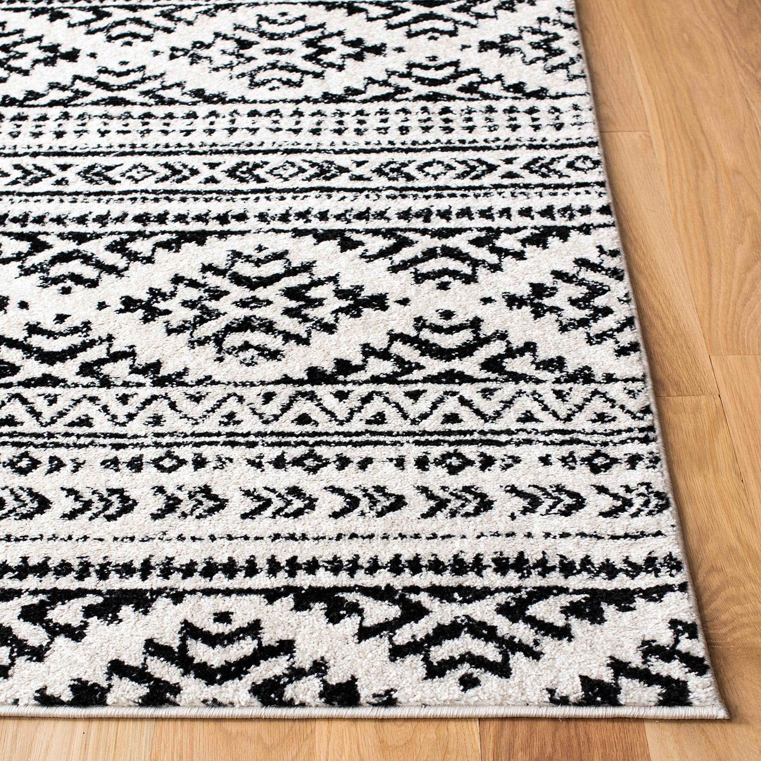 Moroccan Boho Tribal Area Rug – 9' x 12', Ivory & Black, Non-Shedding, Easy Care, Perfect for High Traffic Living Room and Bedroom