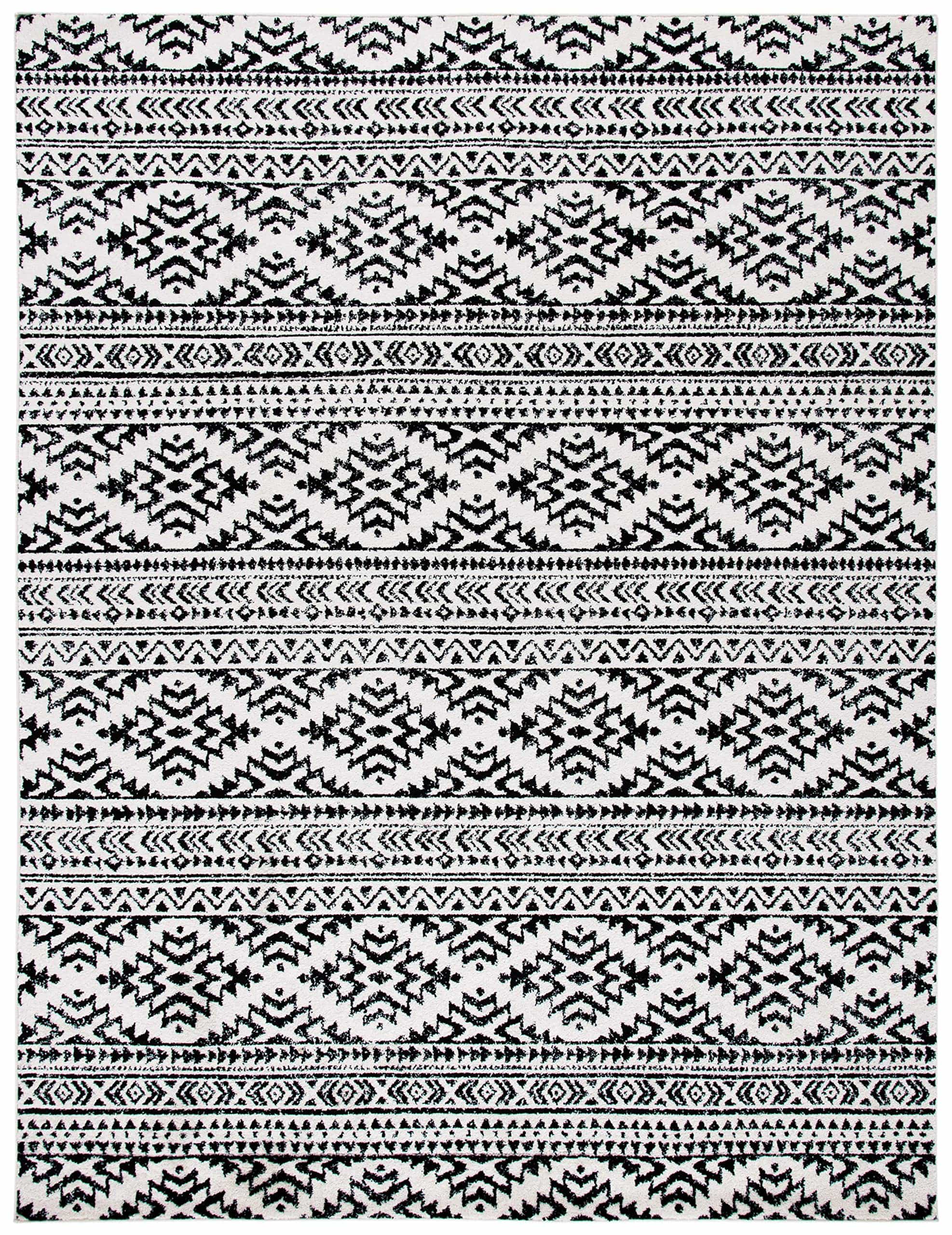 Moroccan Boho Tribal Area Rug – 9' x 12', Ivory & Black, Non-Shedding, Easy Care, Perfect for High Traffic Living Room and Bedroom