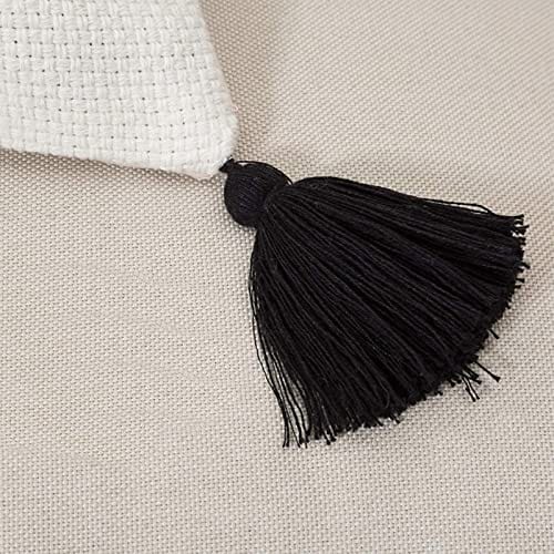 Moroccan Tufted Boho Throw Pillow Cover with Tassels, Soft Fabric, Decorative Lumbar Pillow Cover for Bedroom, Living Room, 12 x 20 Inches, Black and White Stripe