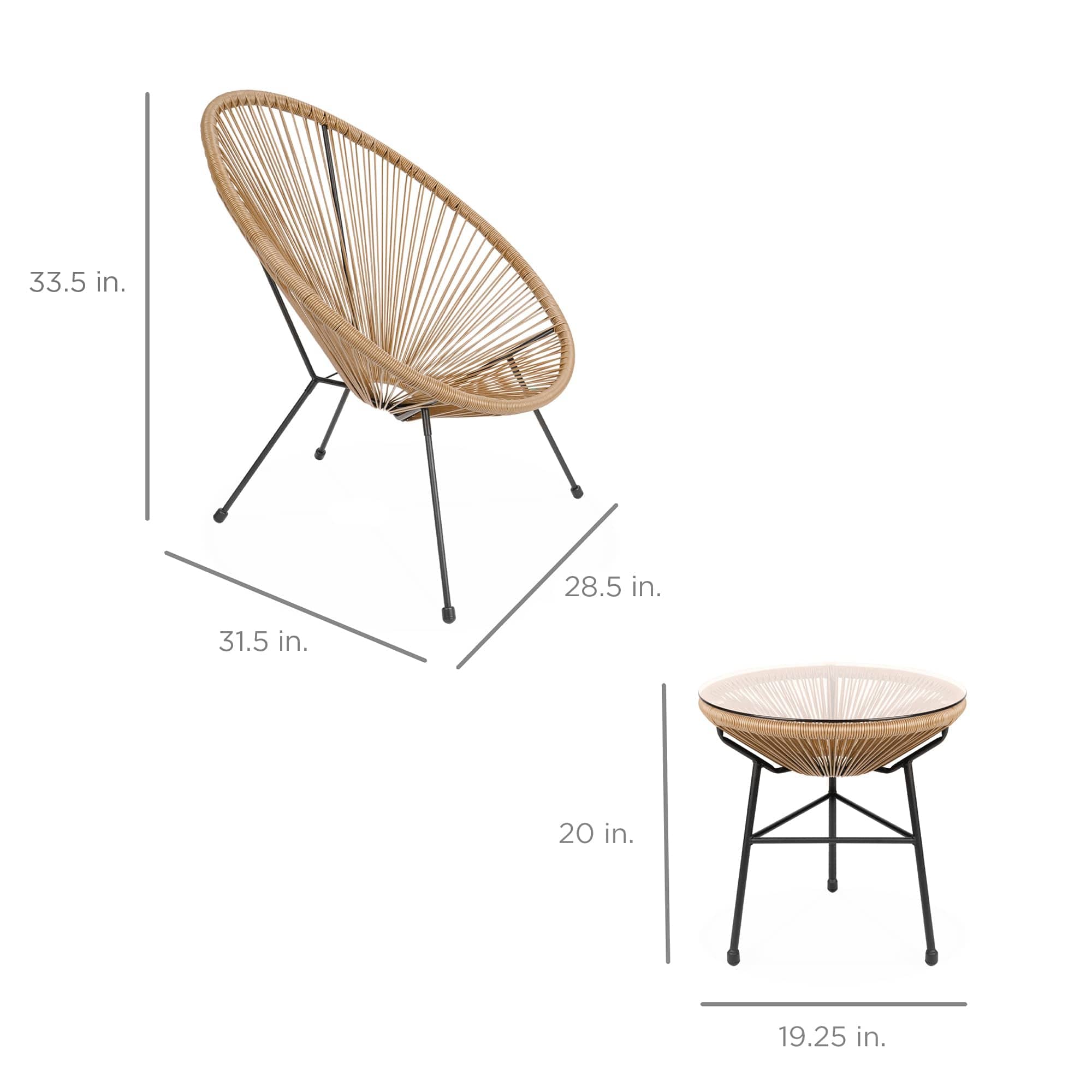 Natural Acapulco Patio Set: 3-Piece Outdoor Bistro Ensemble with All-Weather Chairs and Glass Top Table