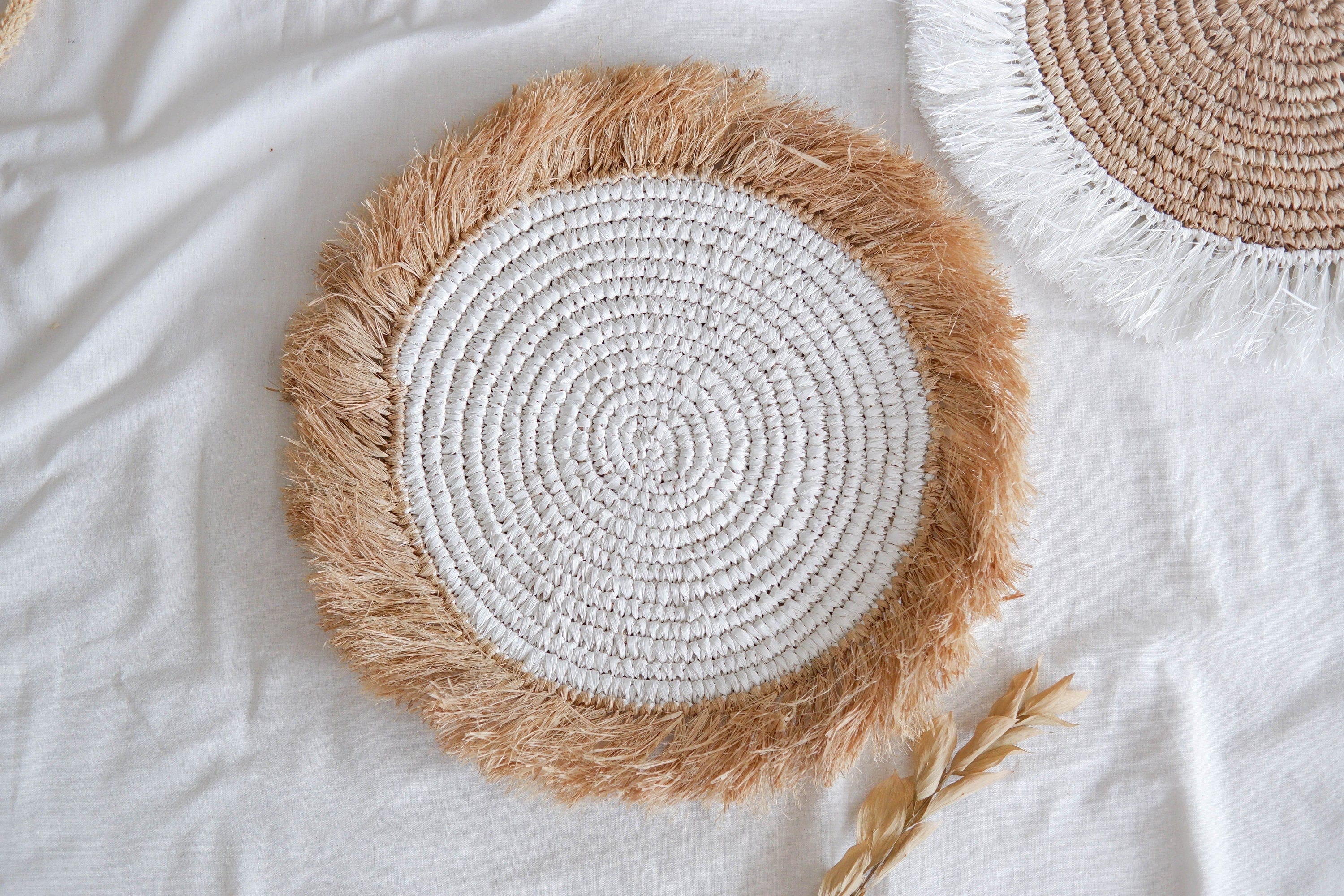 Natural Fringed Raffia Basket Wall Decor - Boho Seagrass Hanging Wall Basket - Coastal Home Bohemian Wall Art