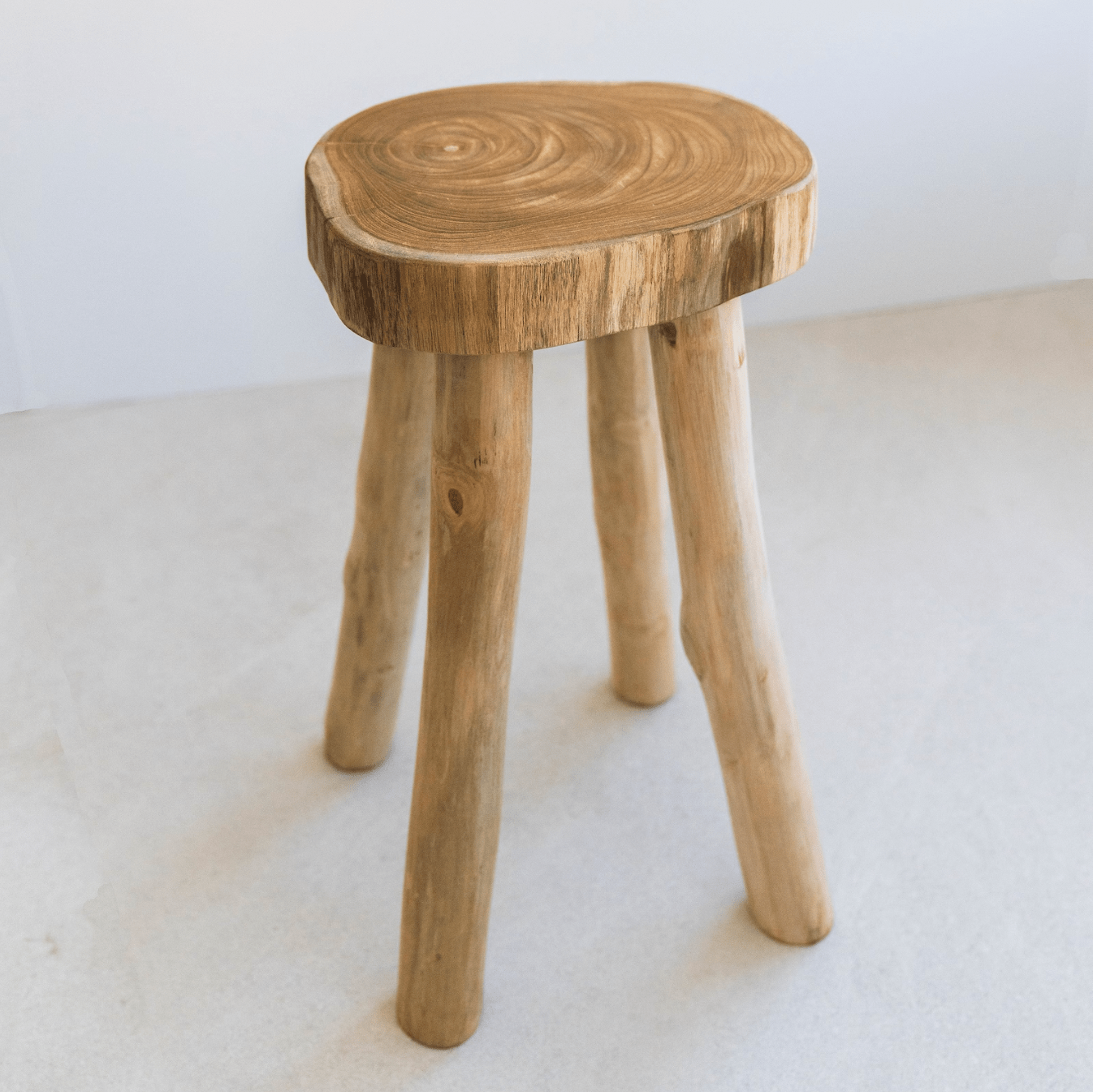 Natural Handcrafted Teak Wood Stool - Unique Organic Style for Home Decor, No Assembly Required