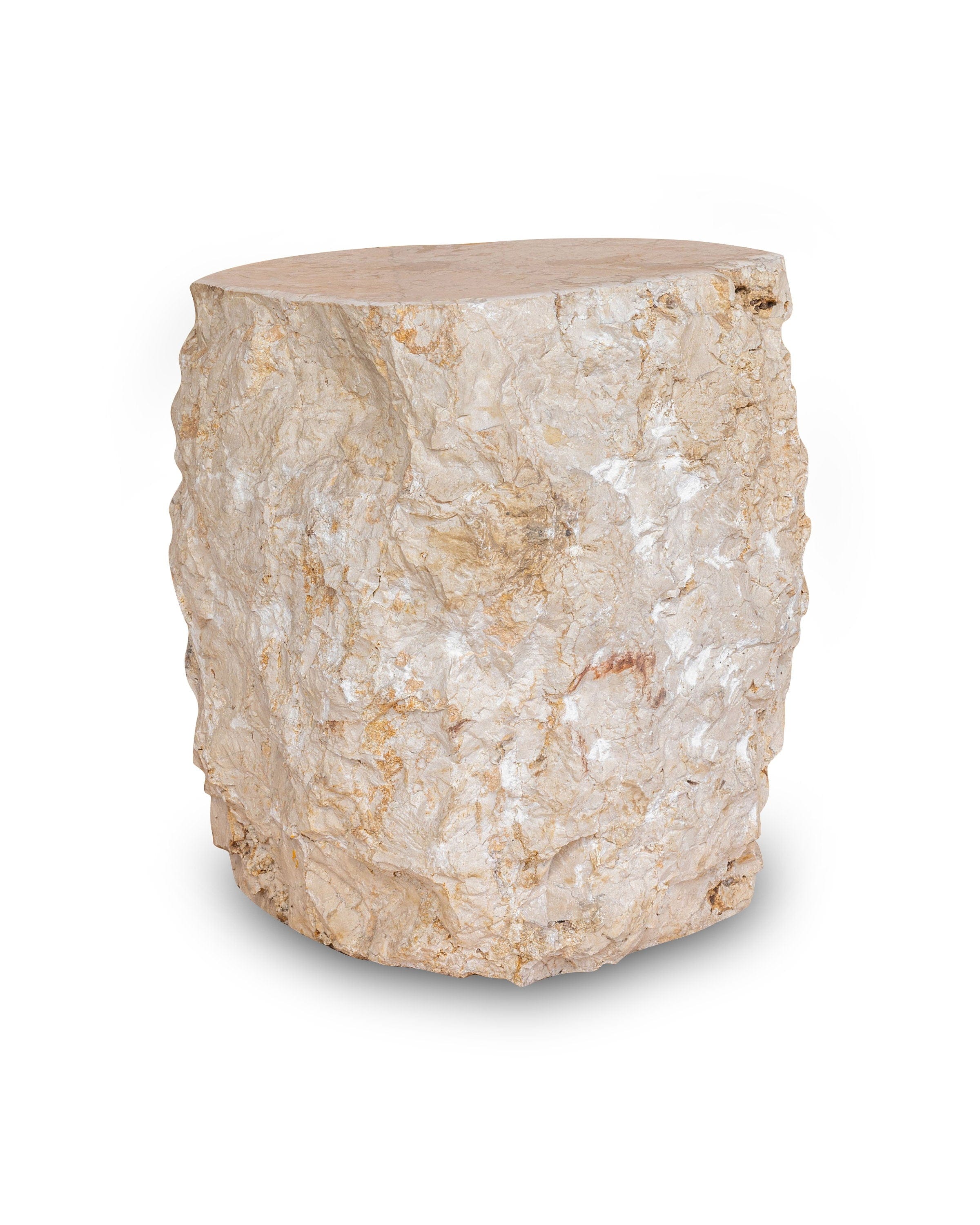 Natural Marble Side Table – Light Block Bedside Table with Hammered Edges, Solid Stool or End Table, Indoor/Outdoor Use