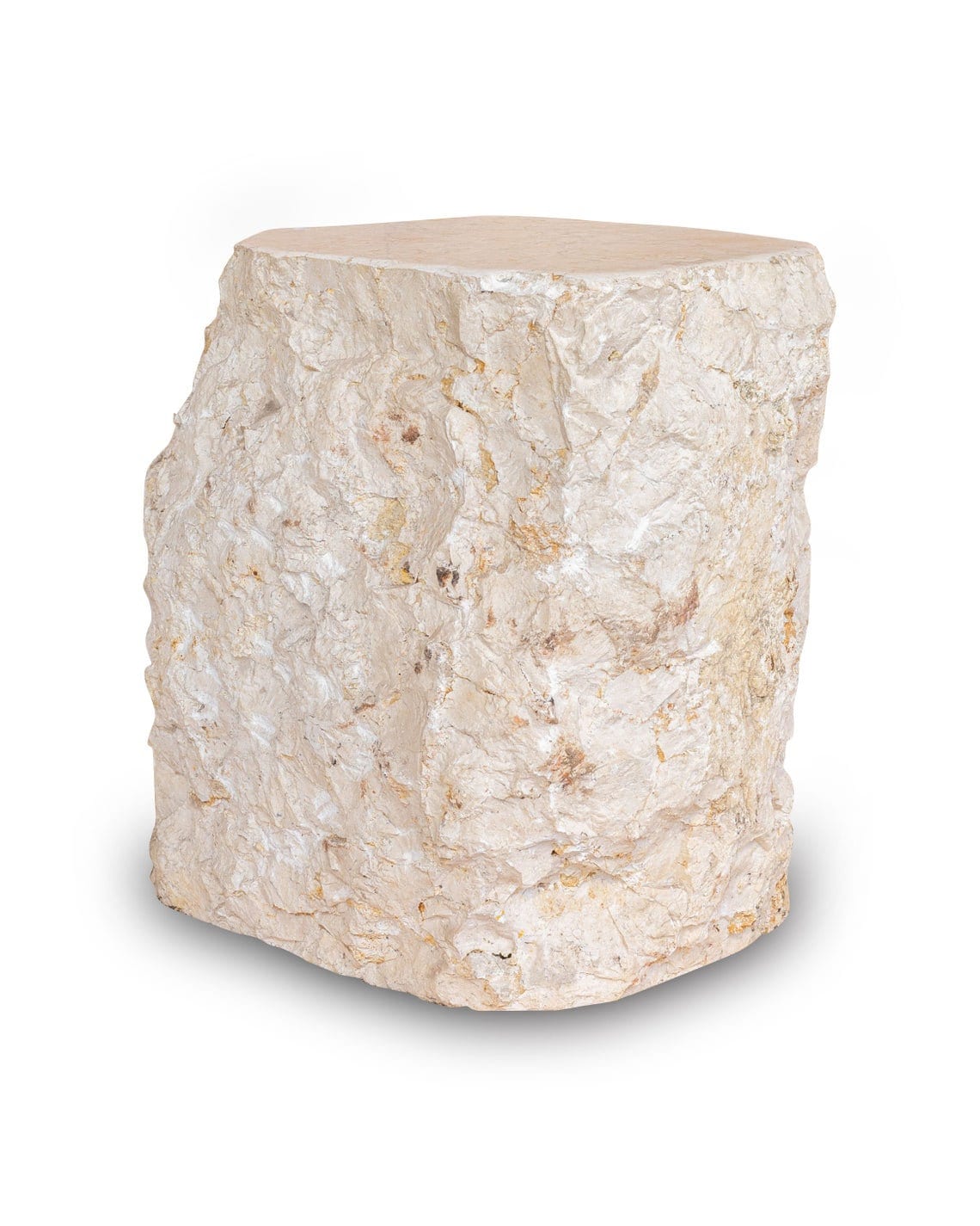 Natural Marble Side Table – Light Block Bedside Table with Hammered Edges, Solid Stool or End Table, Indoor/Outdoor Use