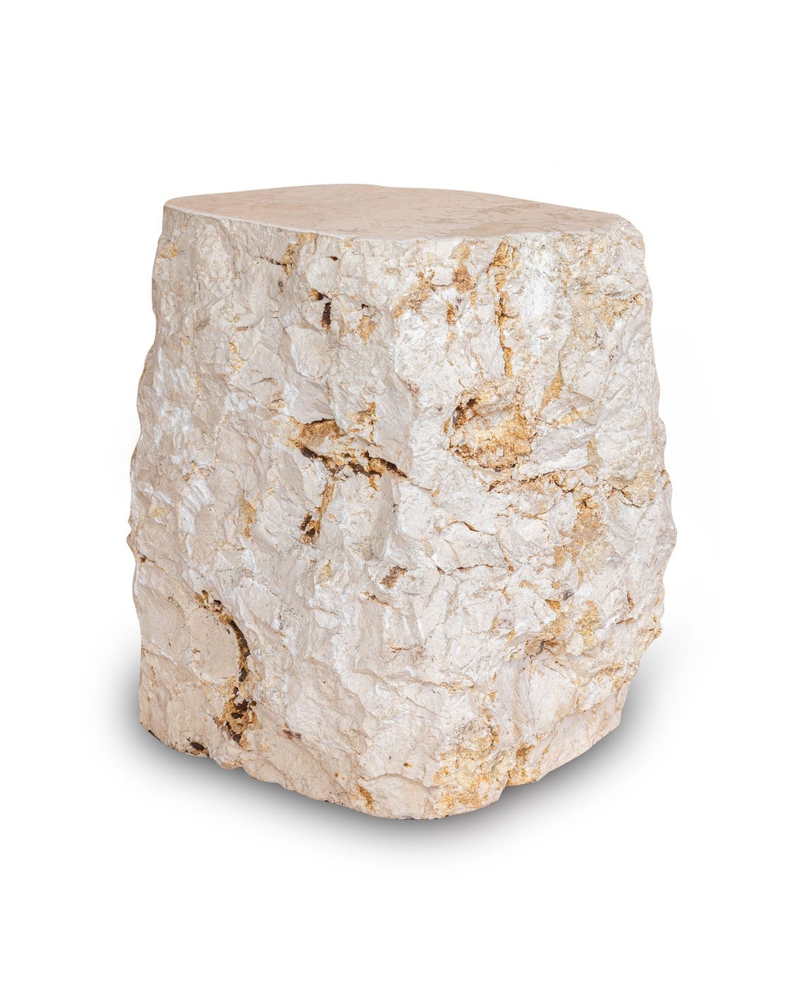 Natural Marble Side Table – Light Block Bedside Table with Hammered Edges, Solid Stool or End Table, Indoor/Outdoor Use