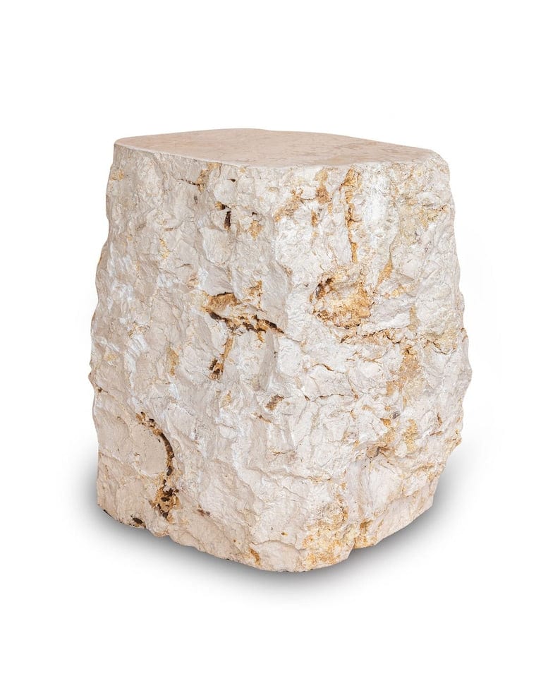 Natural Marble Side Table – Light Block Bedside Table with Hammered Edges, Solid Stool or End Table, Indoor/Outdoor Use B