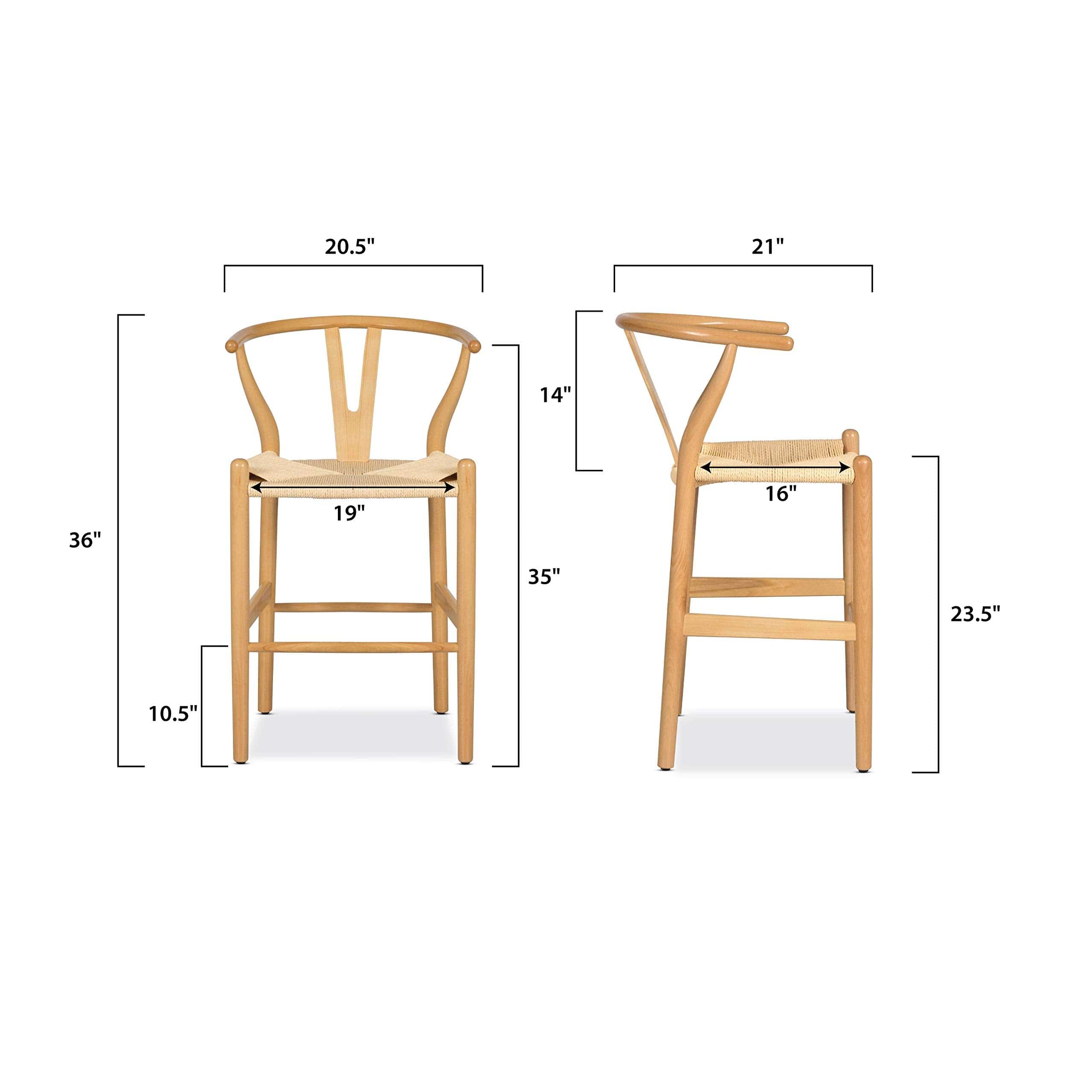 Natural or Black Weave Counter Stool – 21"D x 20.5"W x 36"H, Solid Beech Wood Frame, Rope Woven Seat, Fully Assembled