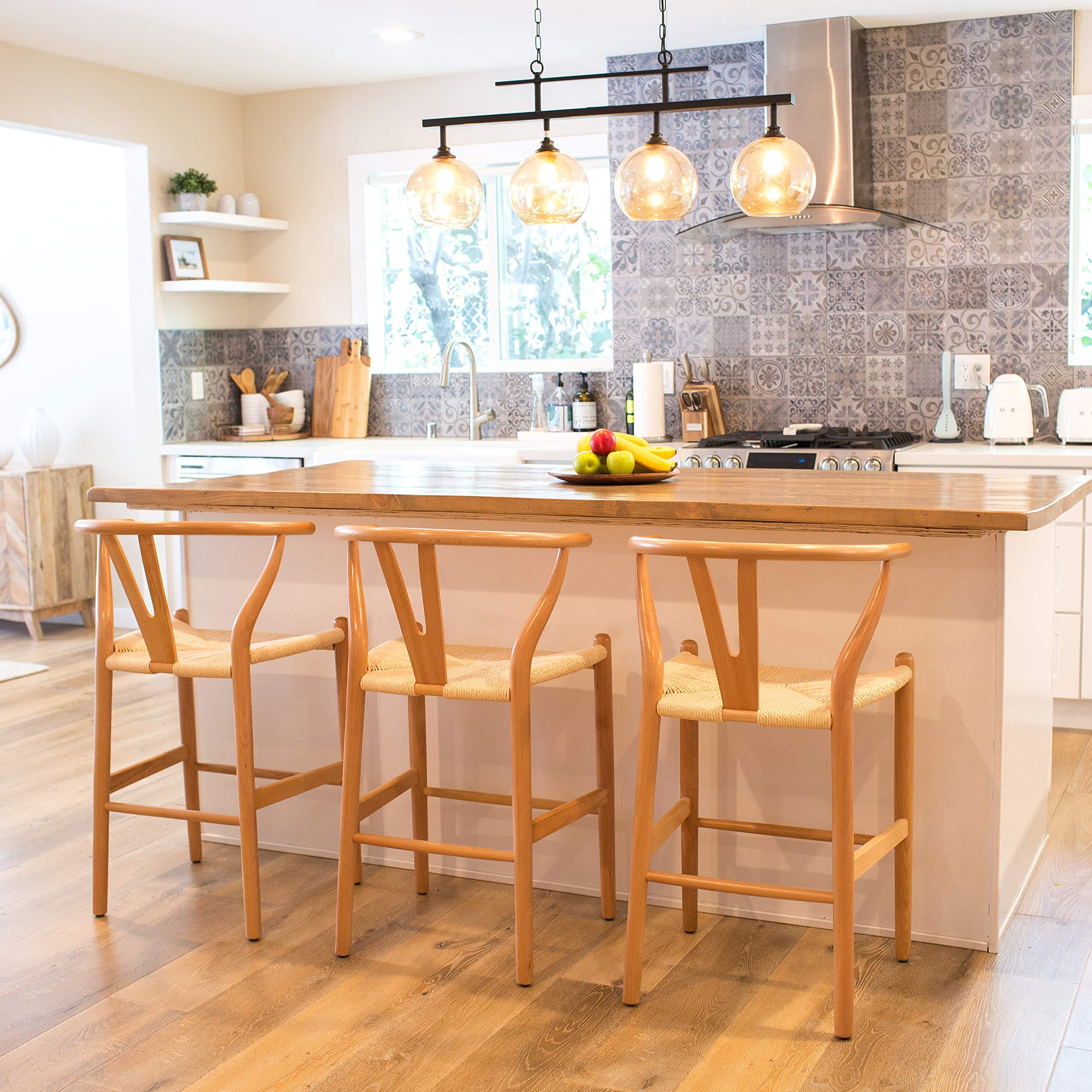 Natural or Black Weave Counter Stool – 21"D x 20.5"W x 36"H, Solid Beech Wood Frame, Rope Woven Seat, Fully Assembled