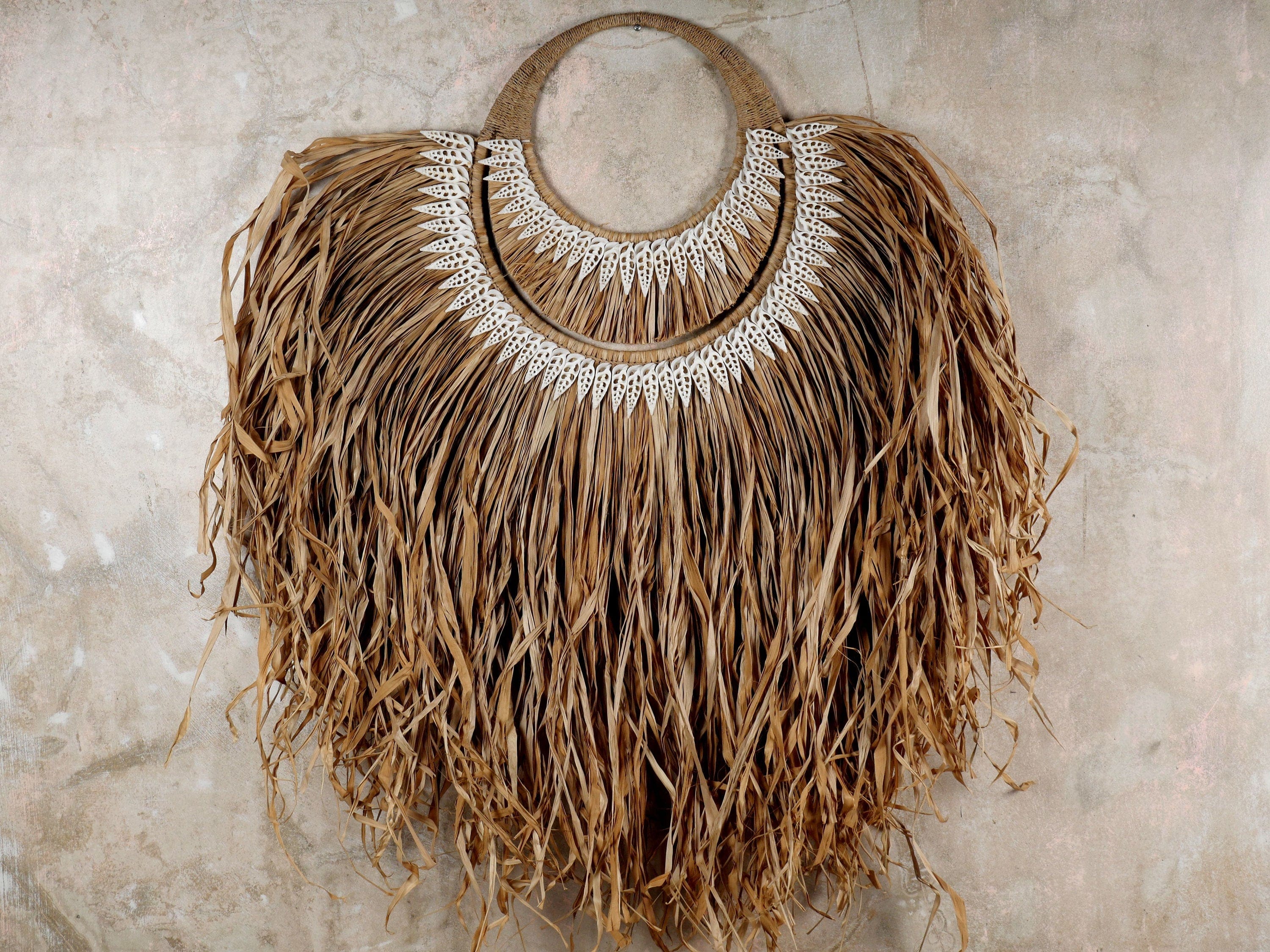 Natural Raffia and Shells Boho Wall Decor – Papua Heritage Hanging Art