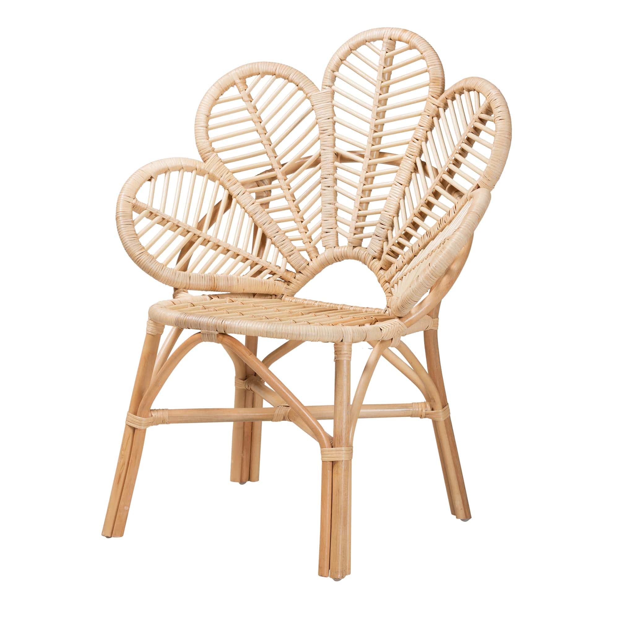 Natural Rattan Accent Chair with Flower-Inspired Backrest and Crisscross Base