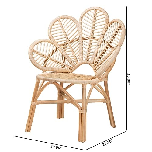 Natural Rattan Accent Chair with Flower-Inspired Backrest and Crisscross Base