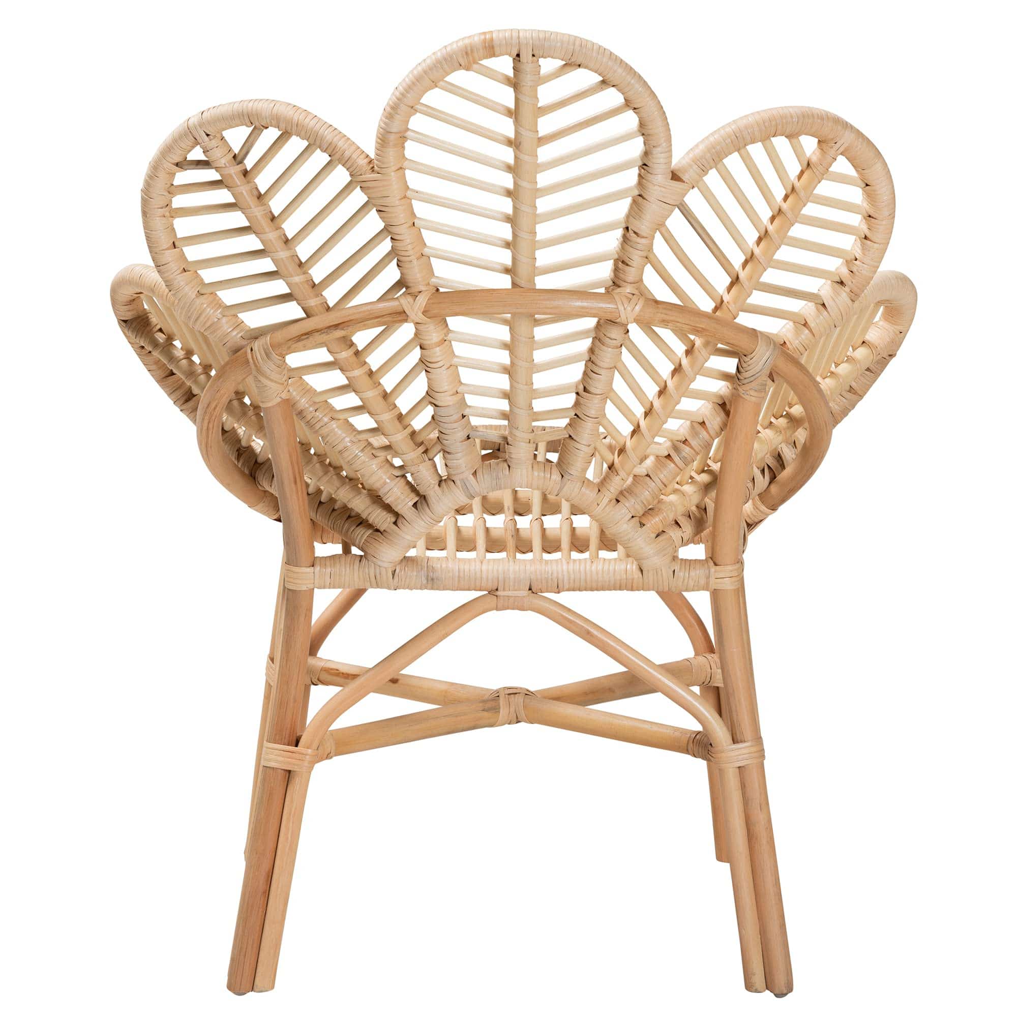 Natural Rattan Accent Chair with Flower-Inspired Backrest and Crisscross Base