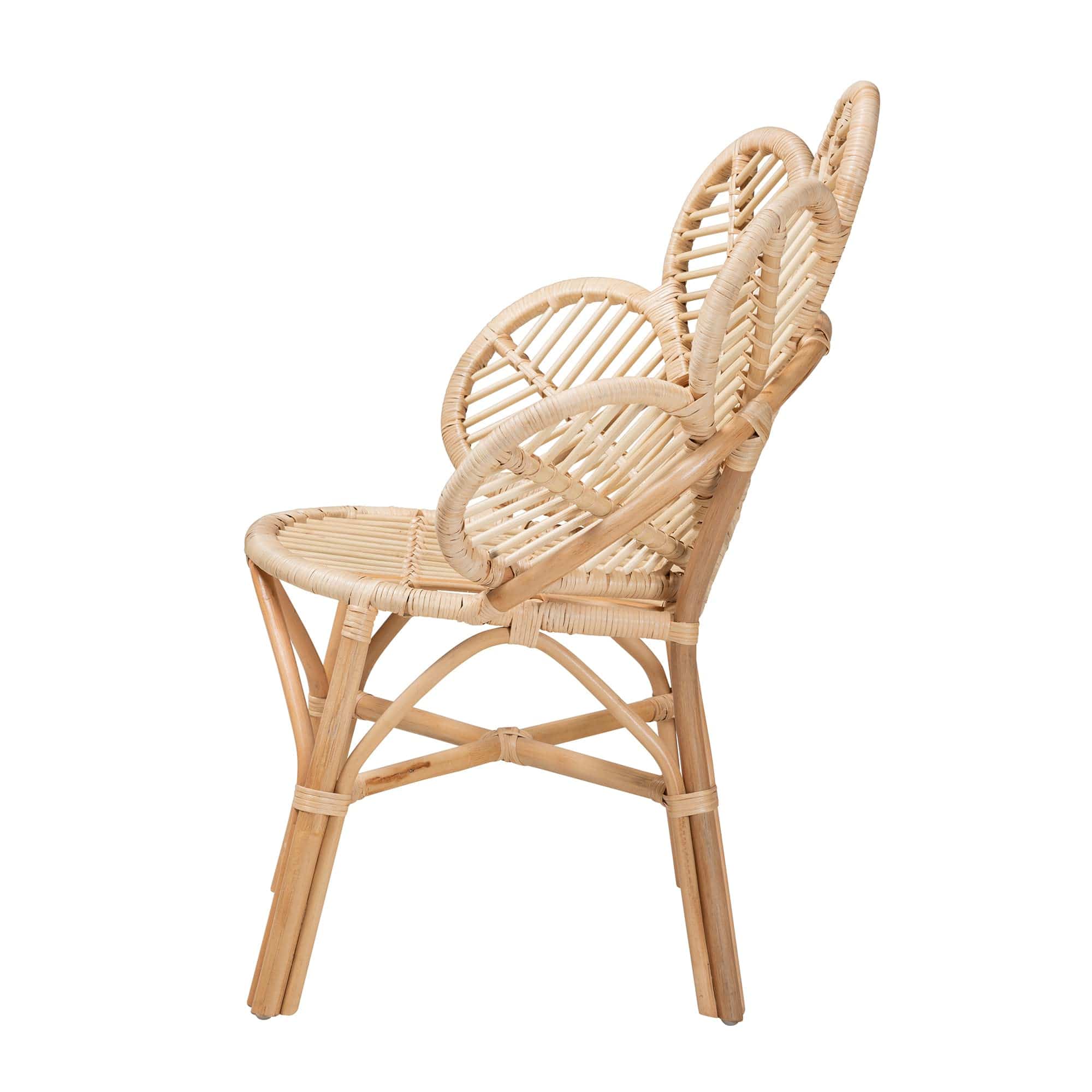 Natural Rattan Accent Chair with Flower-Inspired Backrest and Crisscross Base