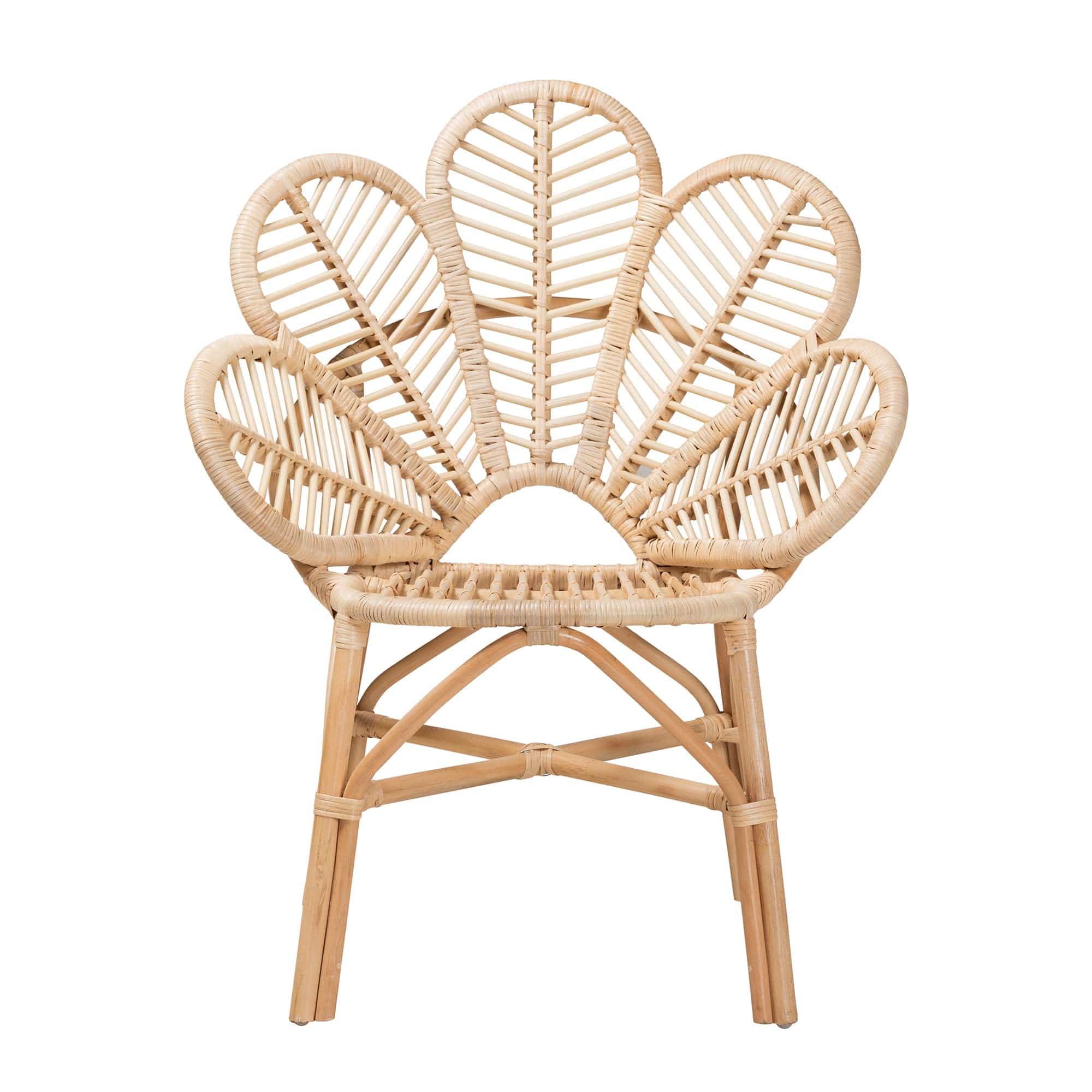 Natural Rattan Accent Chair with Flower-Inspired Backrest and Crisscross Base