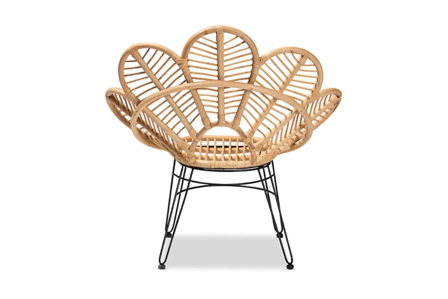 Natural Rattan and Black Metal Bohemian Accent Chair - Modern Design