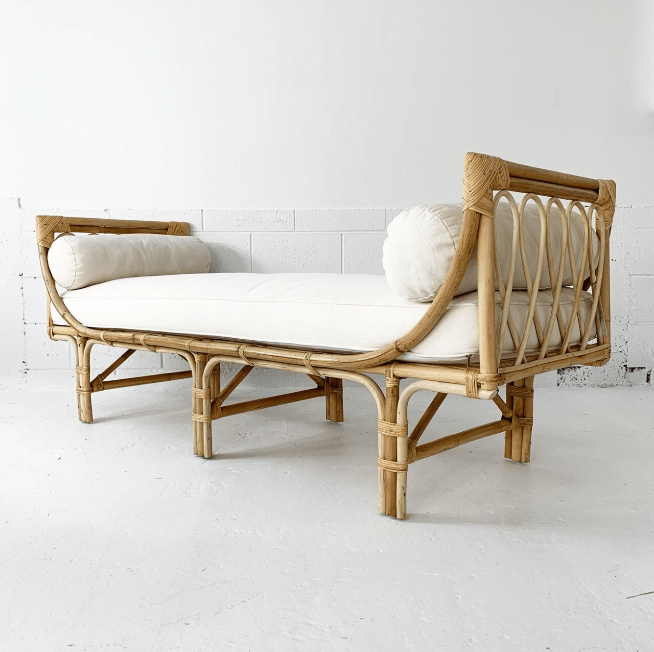 Natural Rattan Daybed - Bohemian Design with Removable Cushions and Pillows in Light Honey