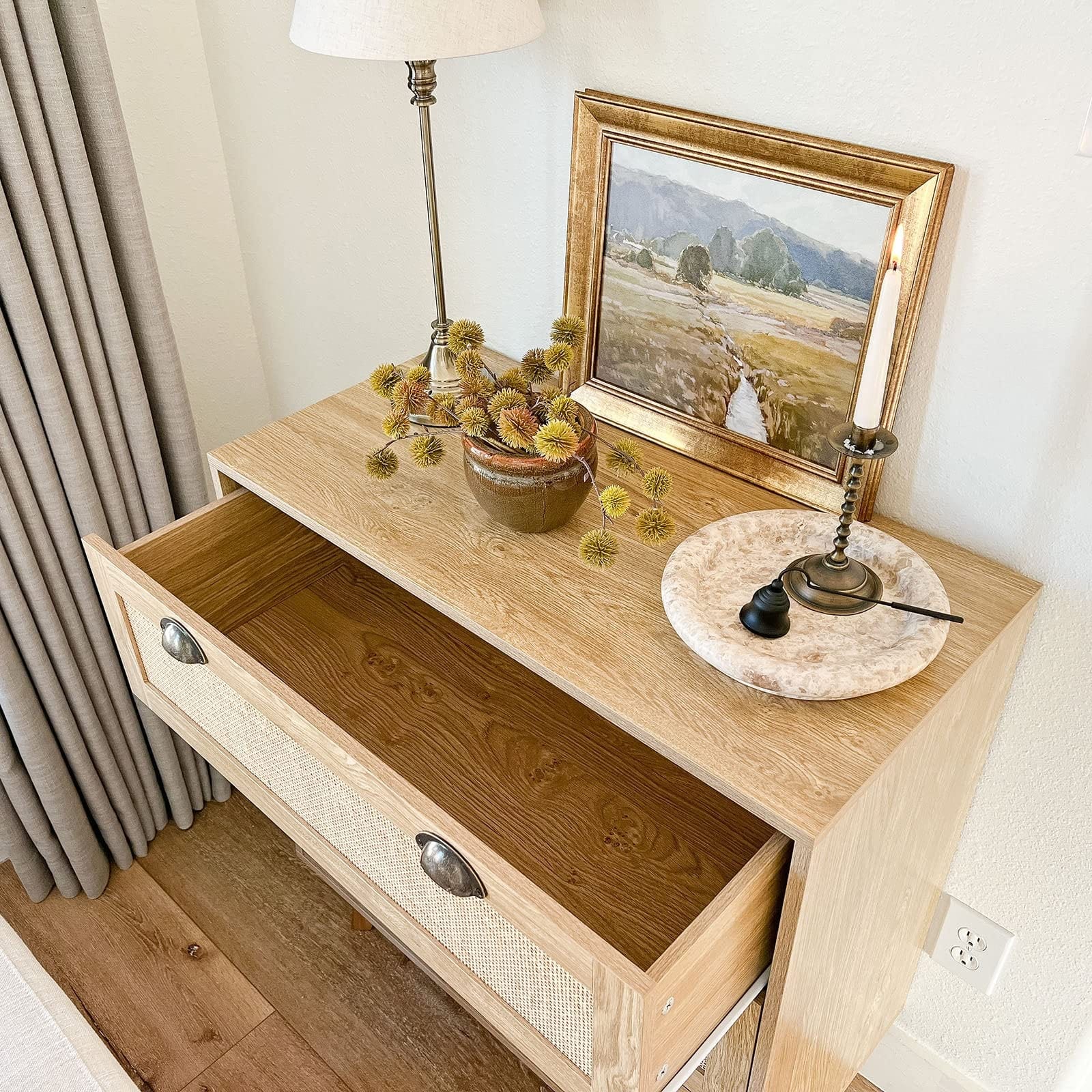 Natural Rattan Dresser Cabinet with Large Storage - Boho Chic, Mid-Century Modern Design - Versatile and Sturdy Nightstand