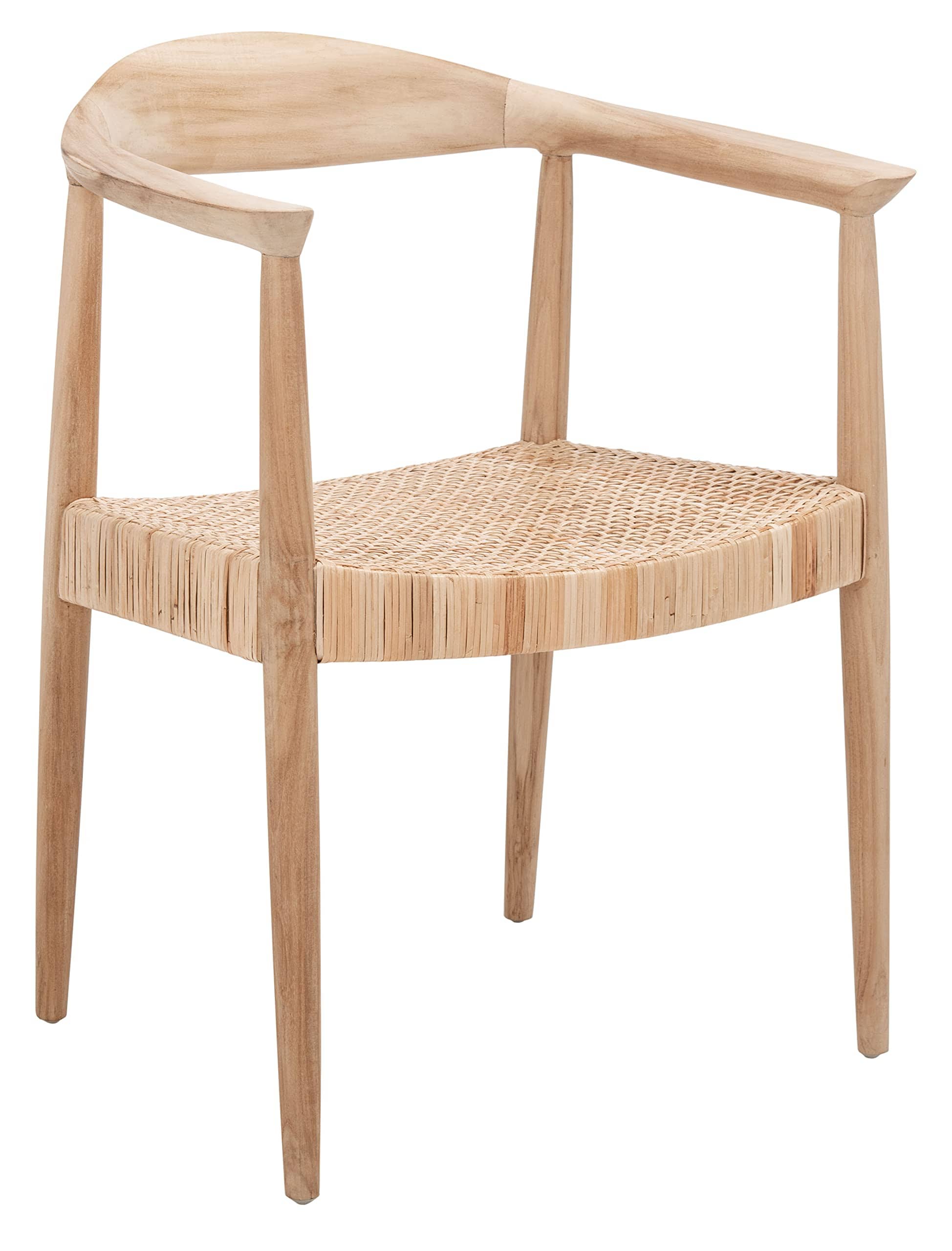 Natural Teak and Rattan Accent Chair – Fully Assembled, Mid-Century Modern Design