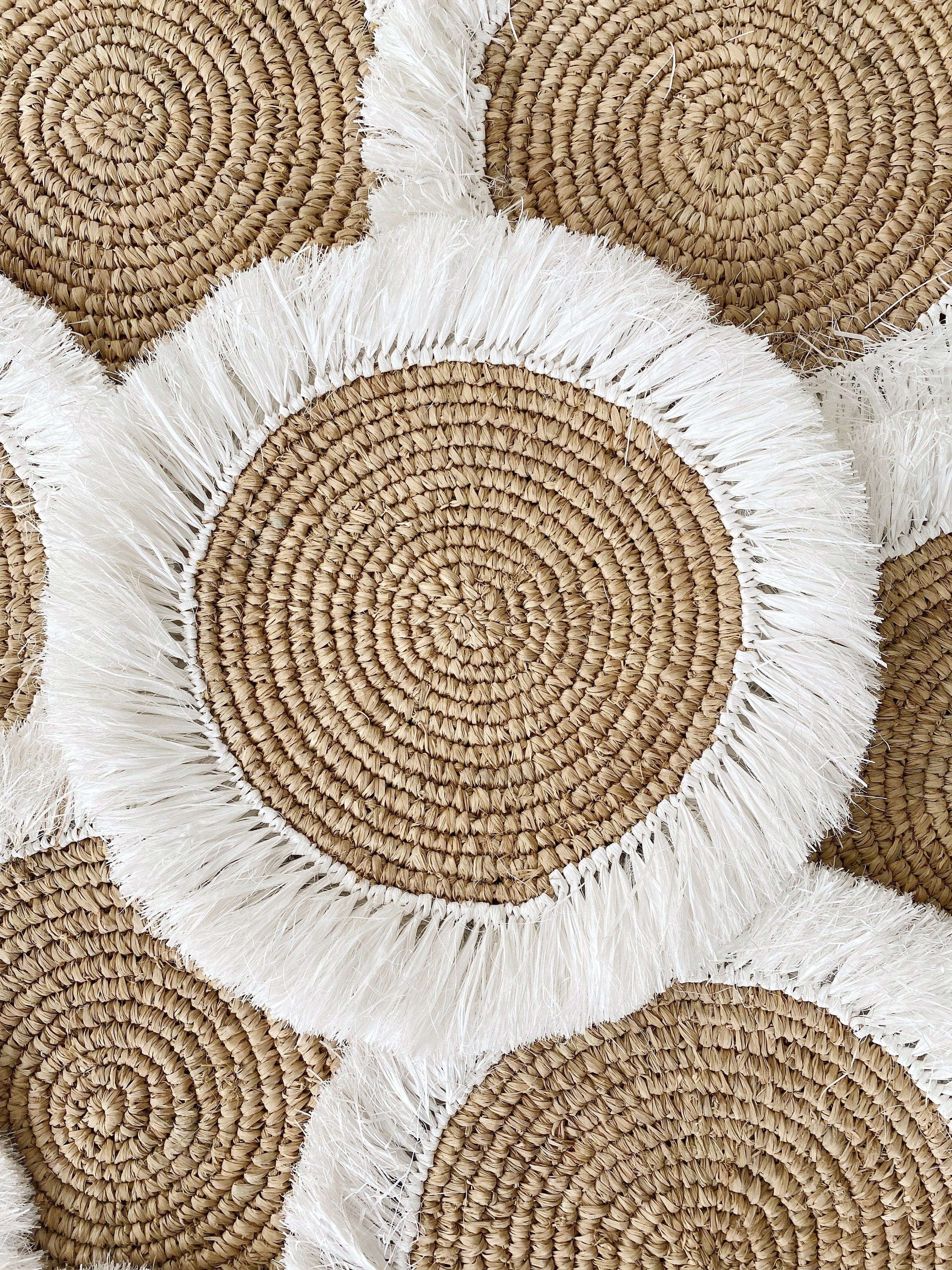 Natural White Fringe Placemats – Boho Handwoven Table Decor