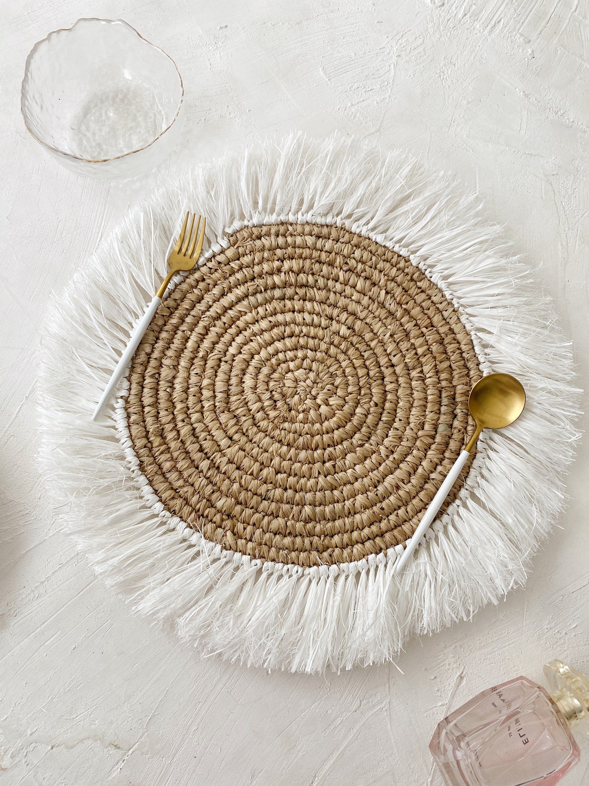 Natural White Fringe Placemats – Boho Handwoven Table Decor