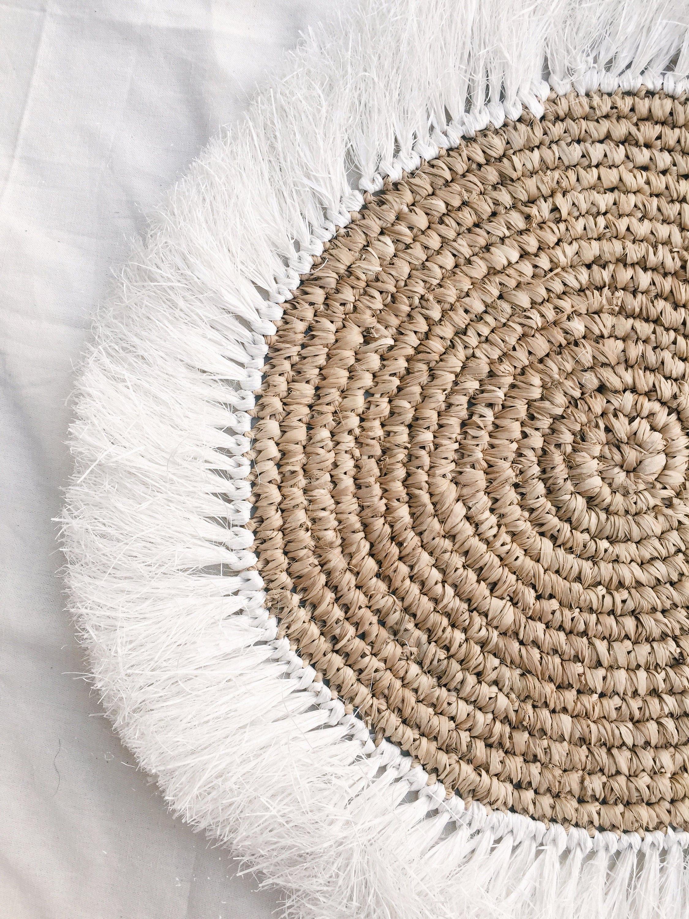 Natural White Fringe Placemats – Boho Handwoven Table Decor